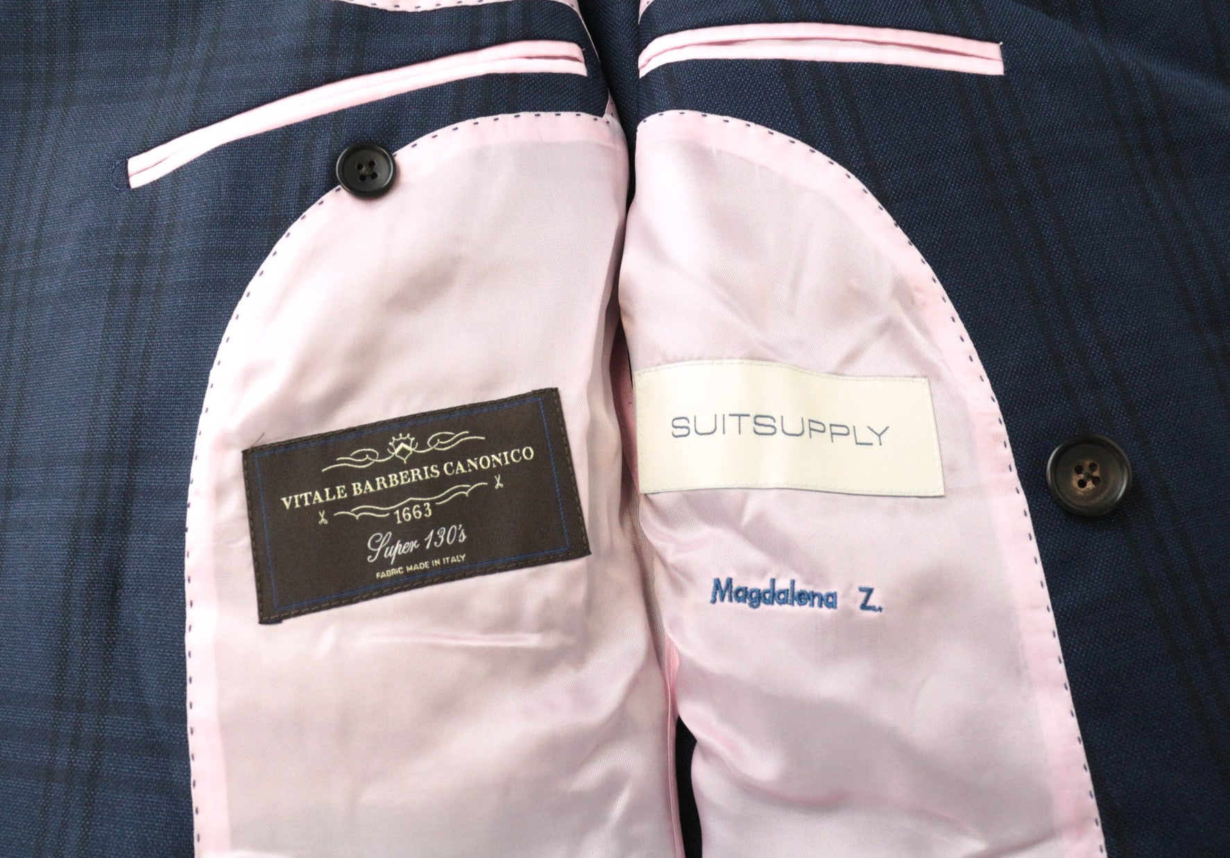 SUITSUPPLY La Spalla Men's UK30R Suit Blue Slim Fit Check S130 Wool 2 Piece