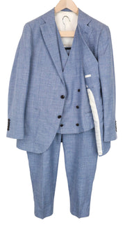 SUITSUPPLY La Spalla Men's UK40S Suit Blue Slim 3-Piece Wool Silk Melange