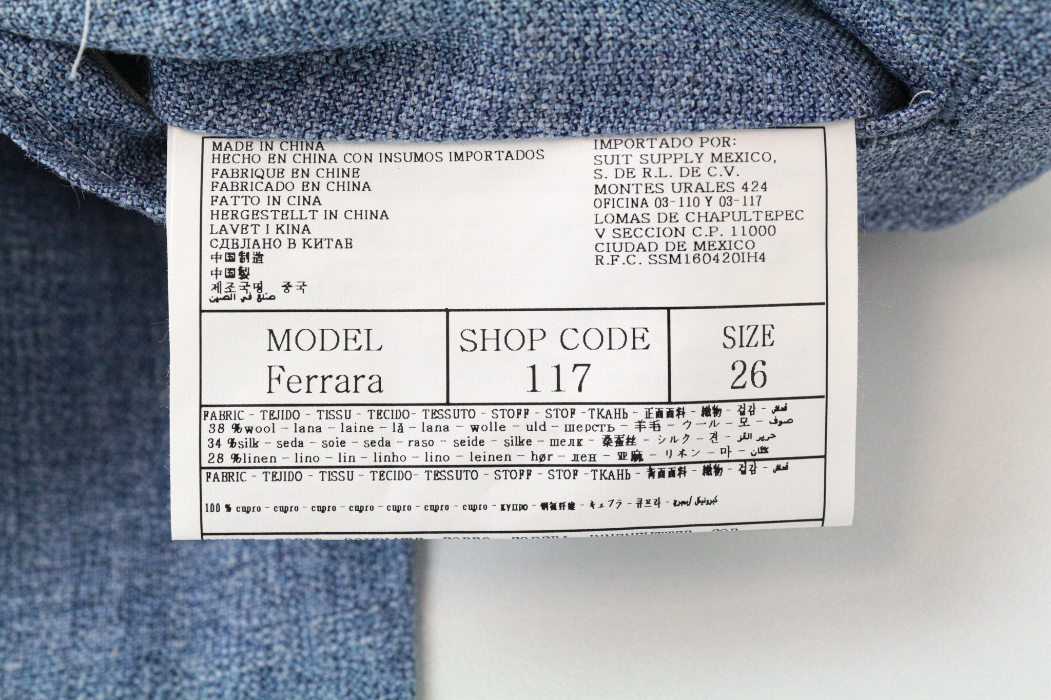 SUITSUPPLY La Spalla Men's UK40S Suit Blue Slim 3-Piece Wool Silk Melange