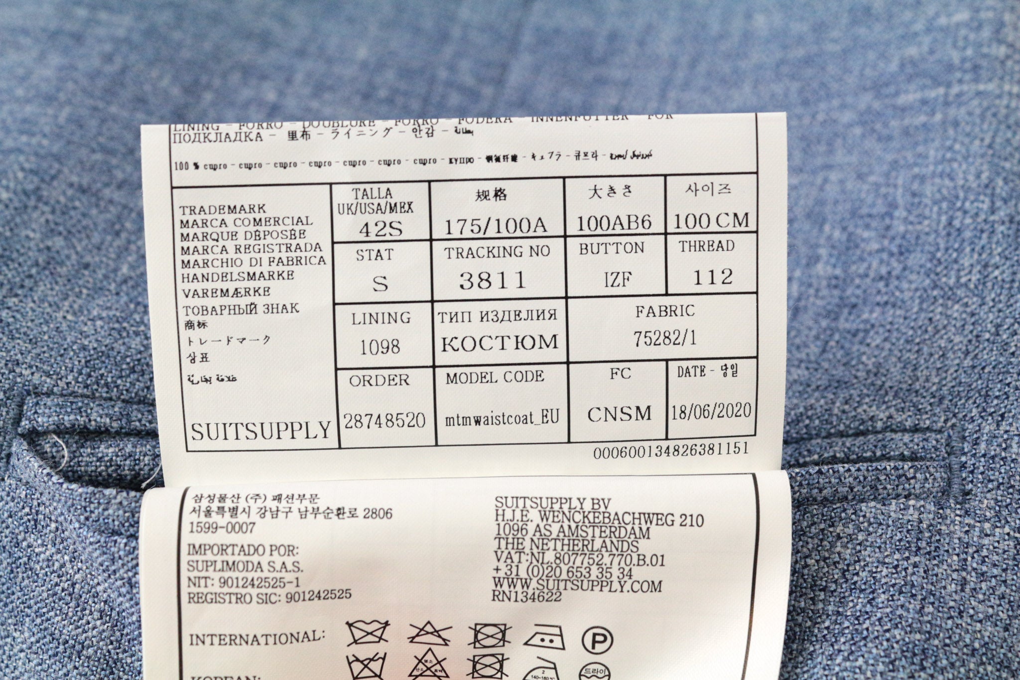 SUITSUPPLY La Spalla Men's UK40S Suit Blue Slim 3-Piece Wool Silk Melange