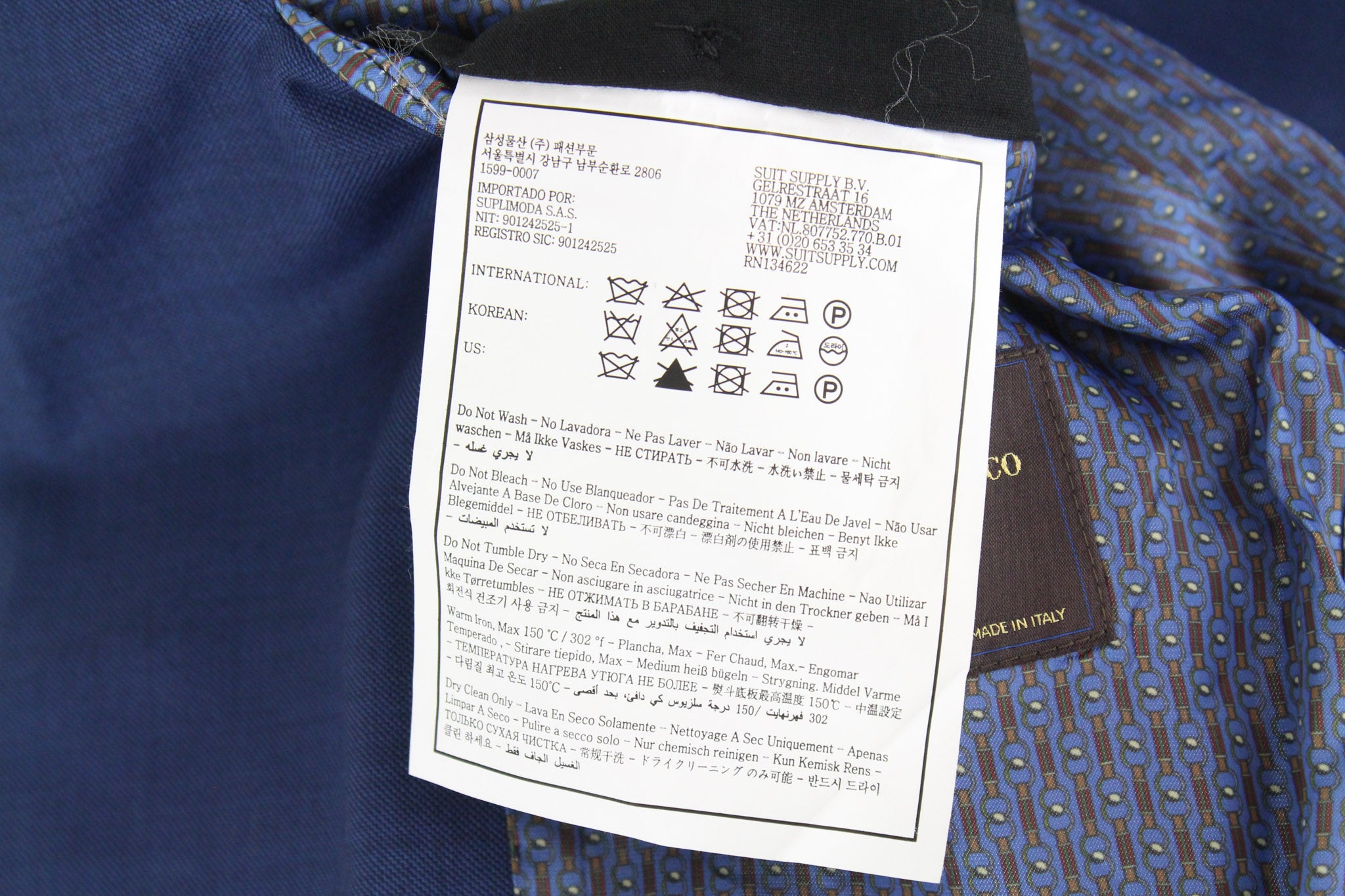 SUITSUPPLY La Spalla Men's Suit UK36L Wool S110s Mid-Blue Sharkskin 2-Piece