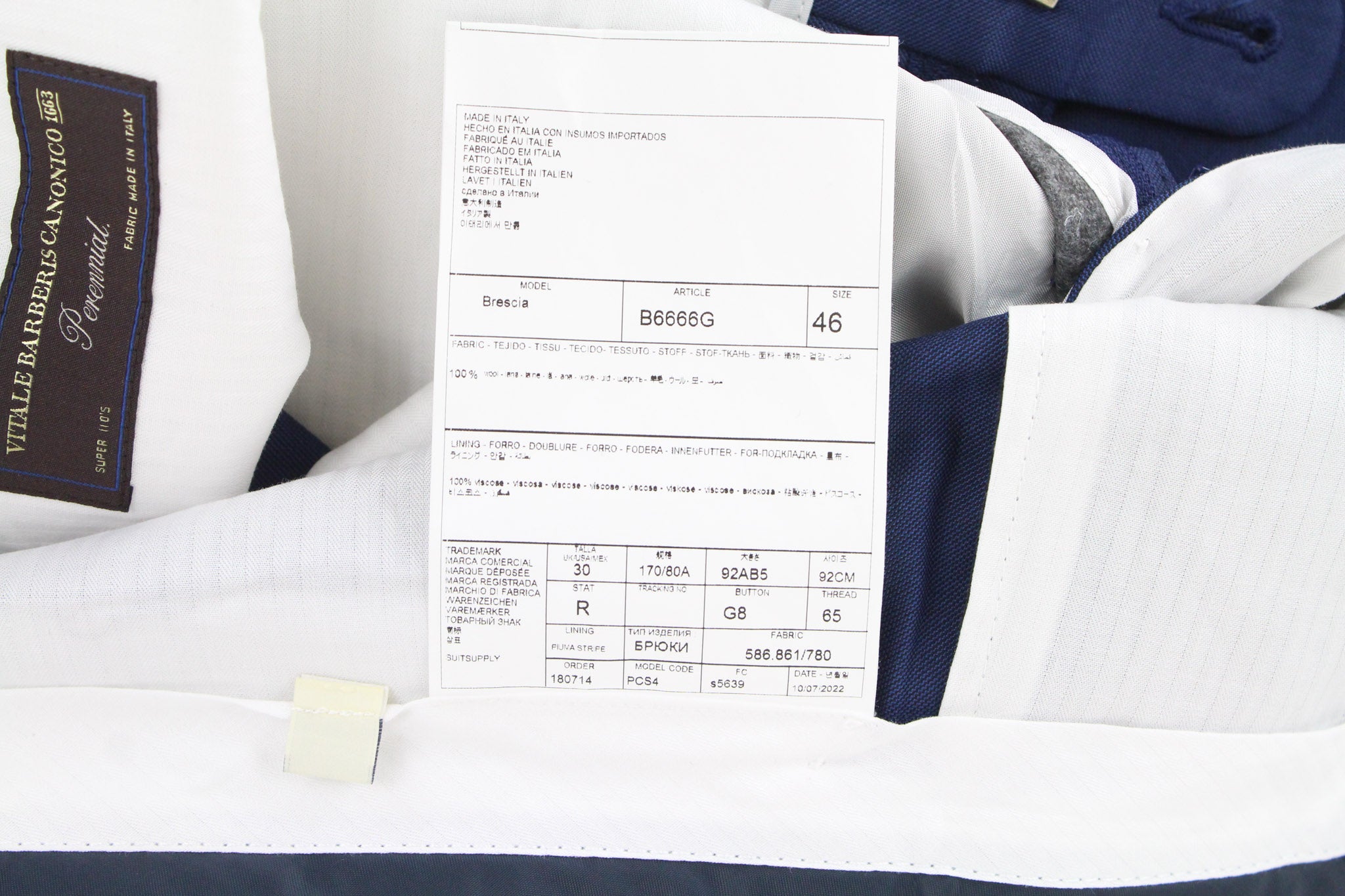 SUITSUPPLY La Spalla Men's Suit UK36L Wool S110s Mid-Blue Sharkskin 2-Piece