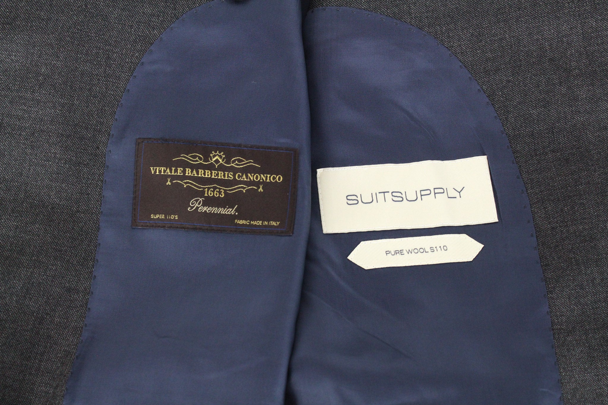 SUITSUPPLY Lazio Men's Suit UK44S Grey Wool S110s Slim Sharkskin 2-Piece