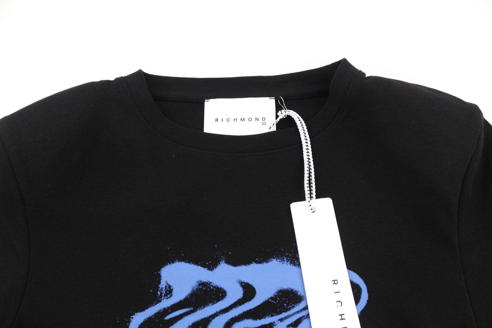 JOHN RICHMOND Women's T-Shirt S Black Shoulder Pads Short Sleeve Logo Print