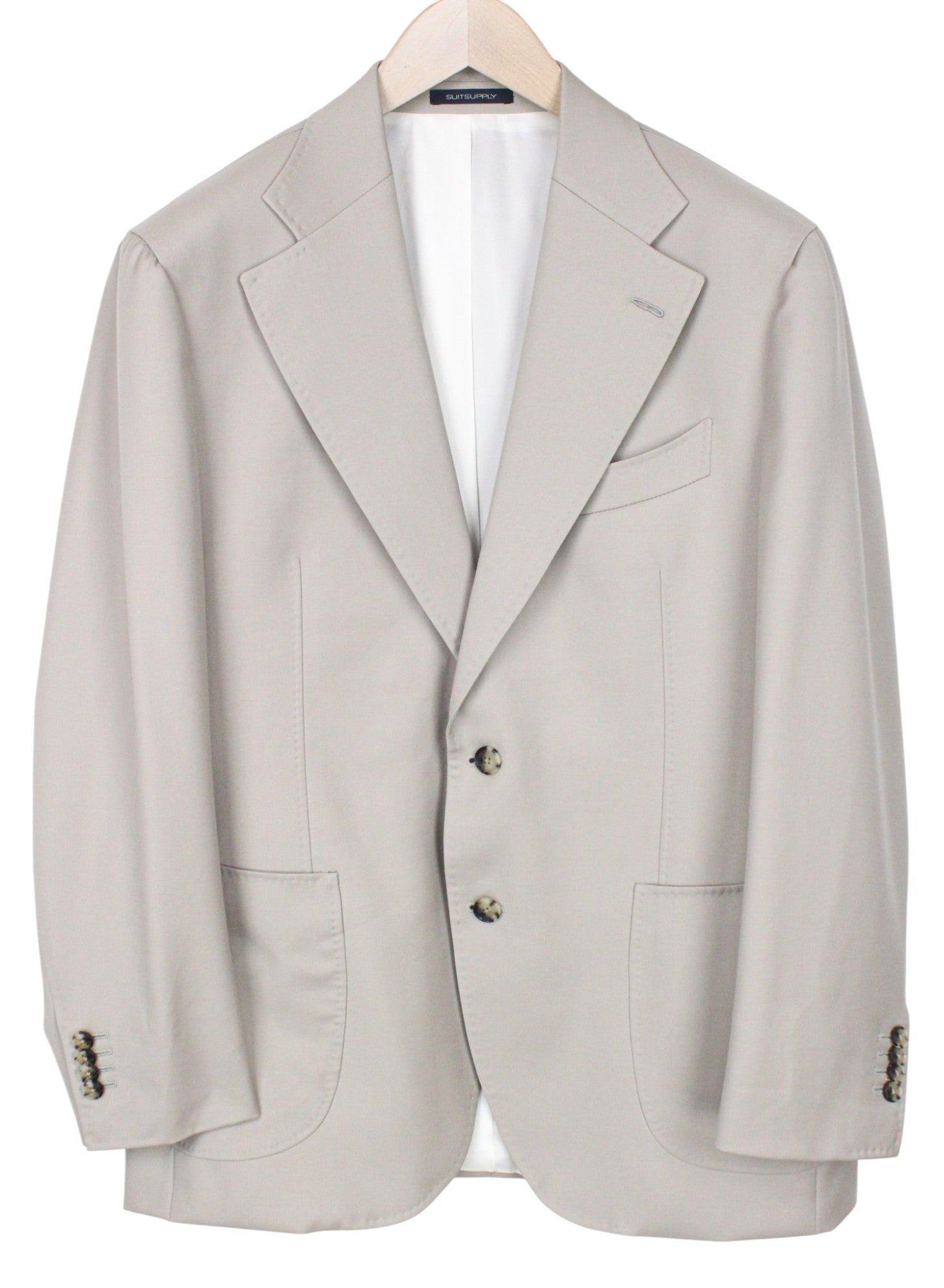 SUITSUPPLY La Spalla Men Suit UK44S Light Beige 2-Piece Slim Melange Wool Twill