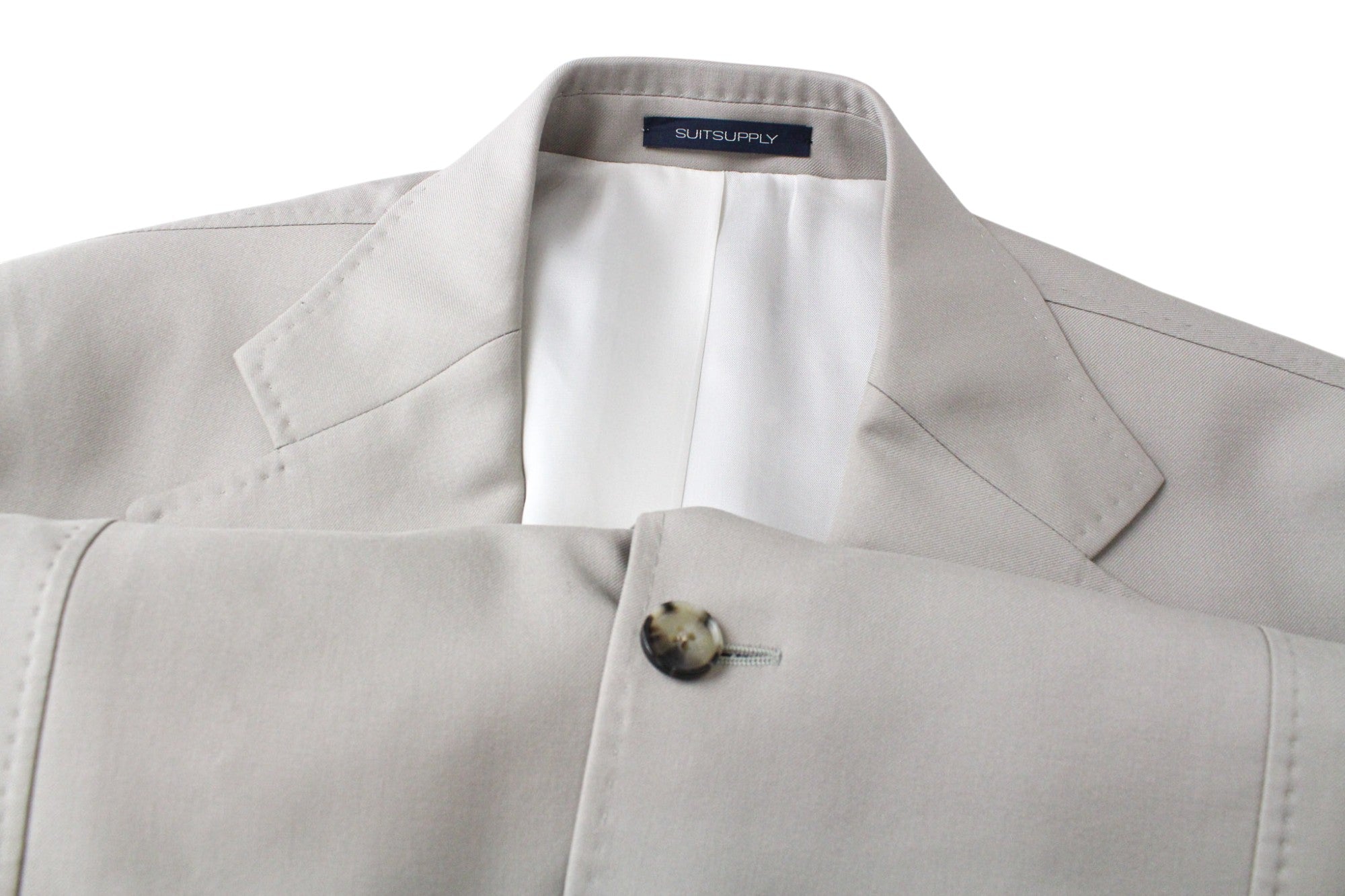 SUITSUPPLY La Spalla Men Suit UK44S Light Beige 2-Piece Slim Melange Wool Twill