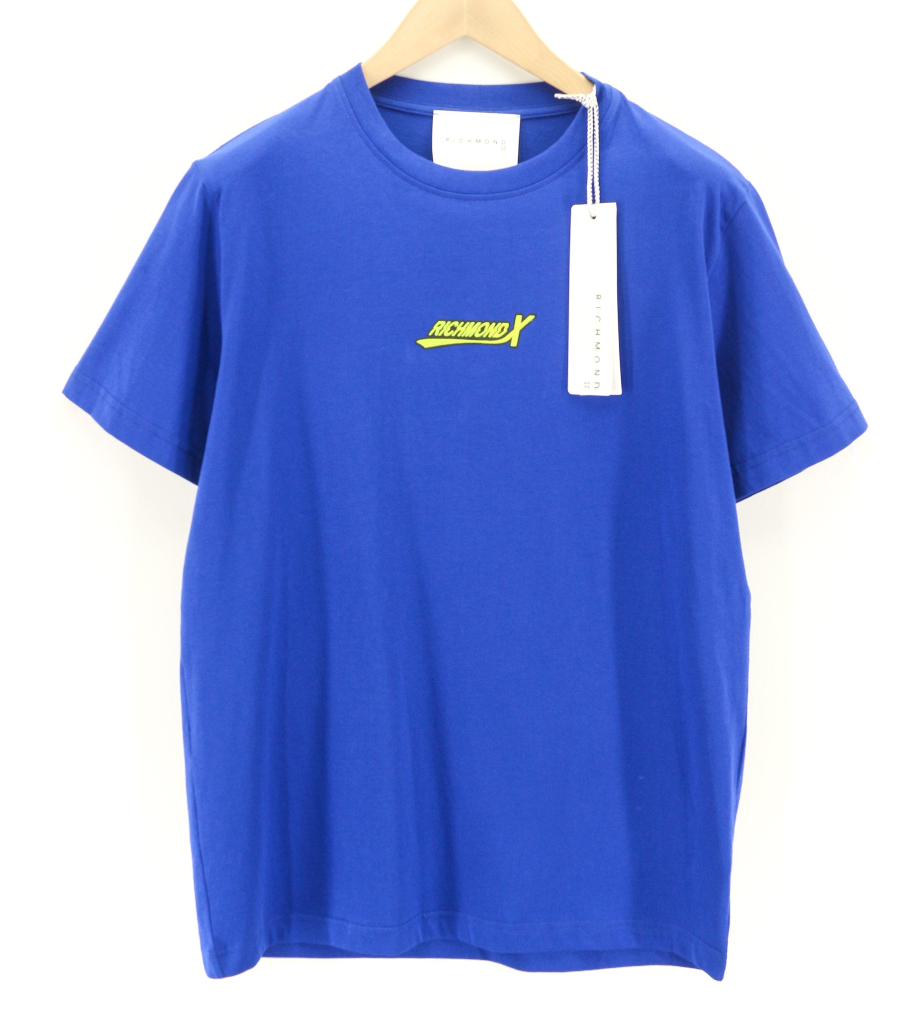 JOHN RICHMOND Men's T-Shirt M Blue Crew Neck Yellow Short Sleeve All Season