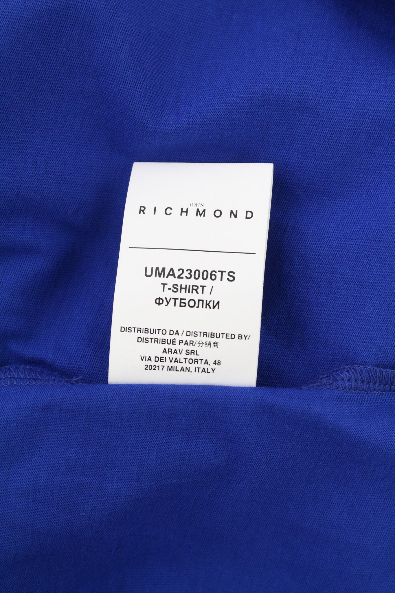 JOHN RICHMOND Men's T-Shirt M Blue Crew Neck Yellow Short Sleeve All Season