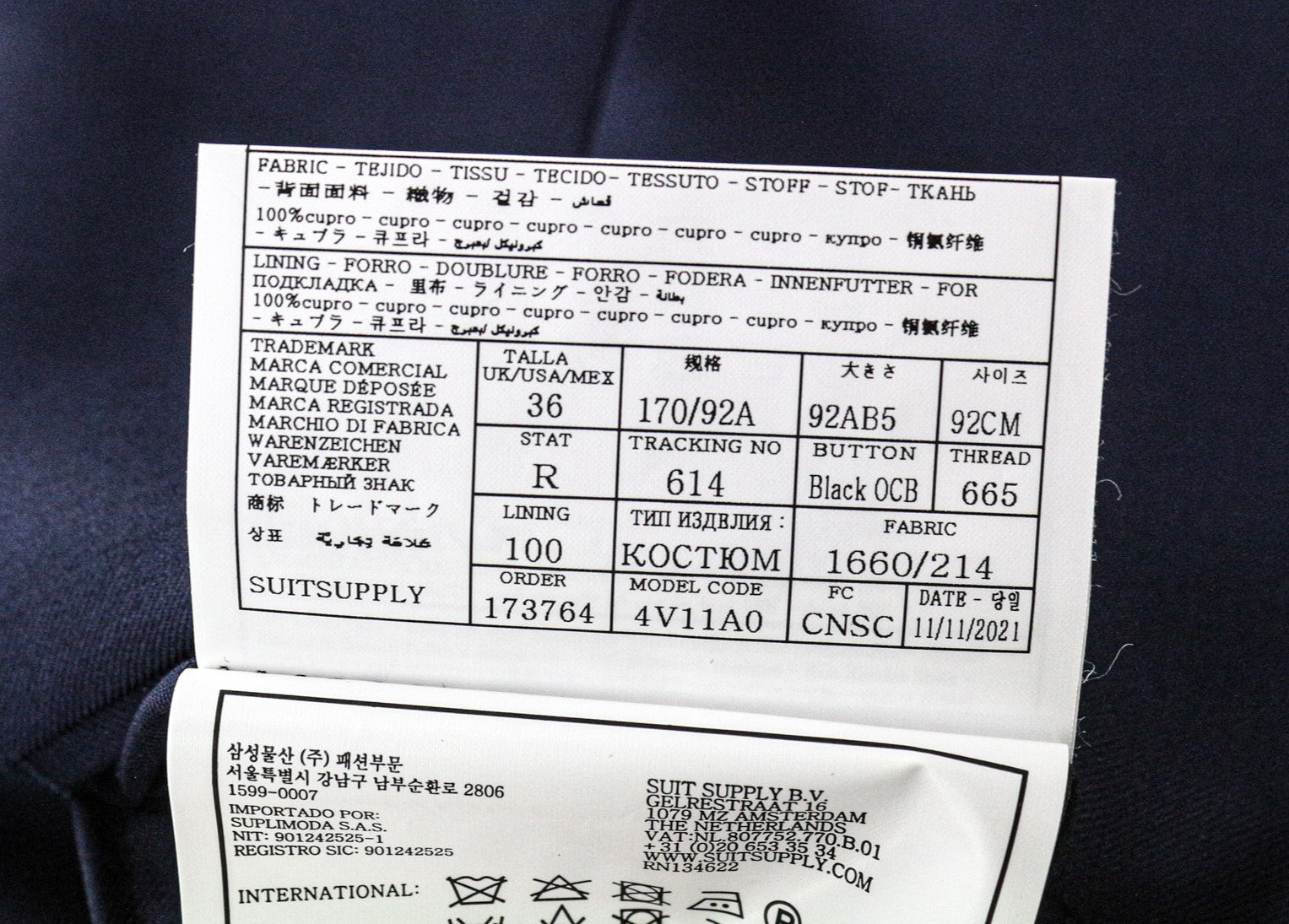 SUITSUPPLY Lazio Tuxedo Men's Suit UK36R Slim Fit Navy Super 130's Wool 3-Piece