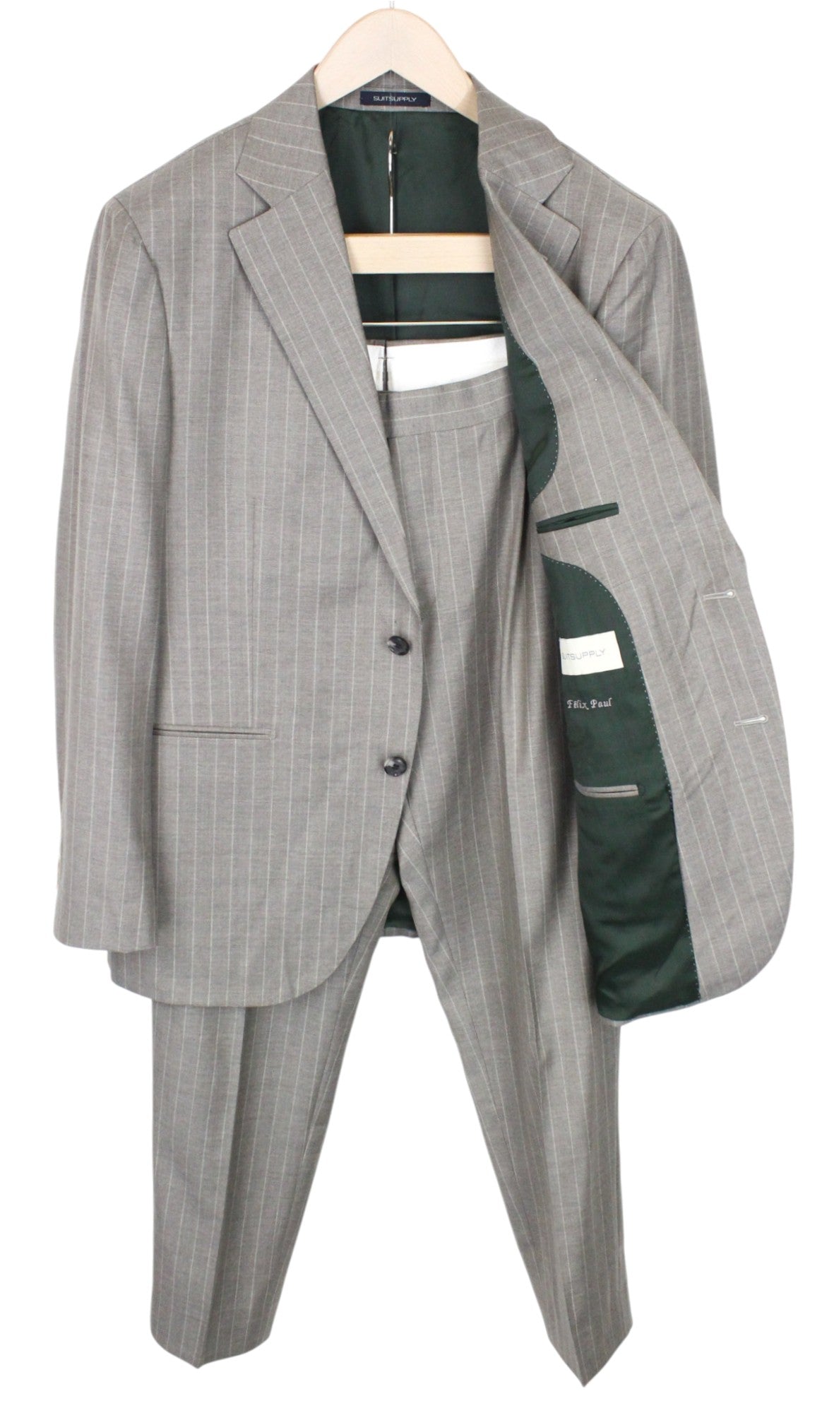 SUITSUPPLY La Spalla Men's Suit UK42S Brown Slim 2Pc Pure Wool Twill Striped