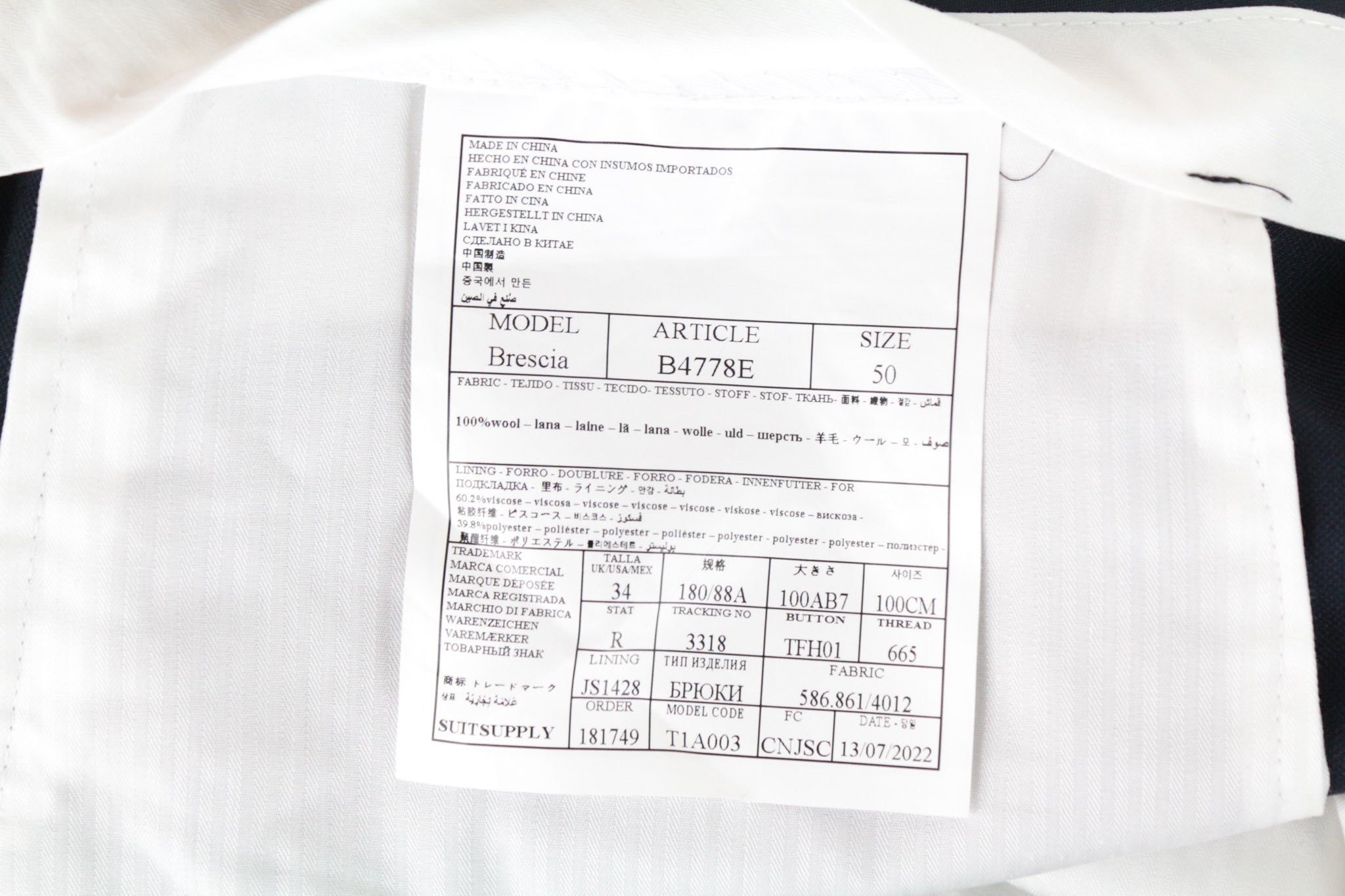 SUITSUPPLY Lazio Men's Suit UK40R Blue Super 110's Wool Slim Unlined 2 Pc