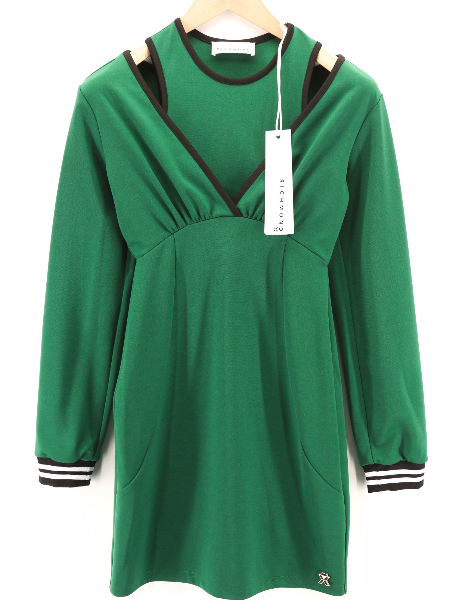 JOHN RICHMOND Women's Dress S Green Cut-Out Logo Long Sleeve Short