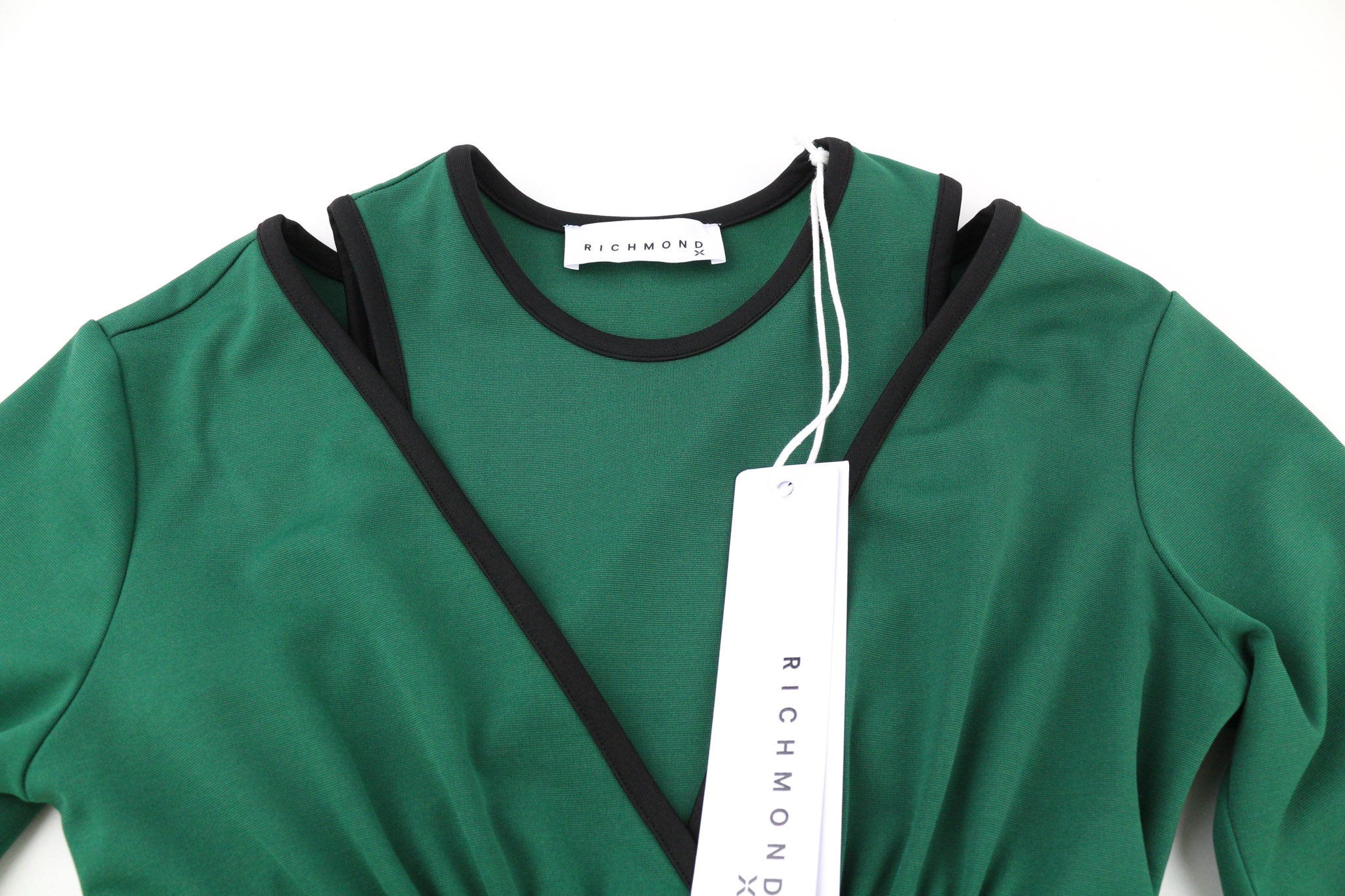 JOHN RICHMOND Women's Dress S Green Cut-Out Logo Long Sleeve Short