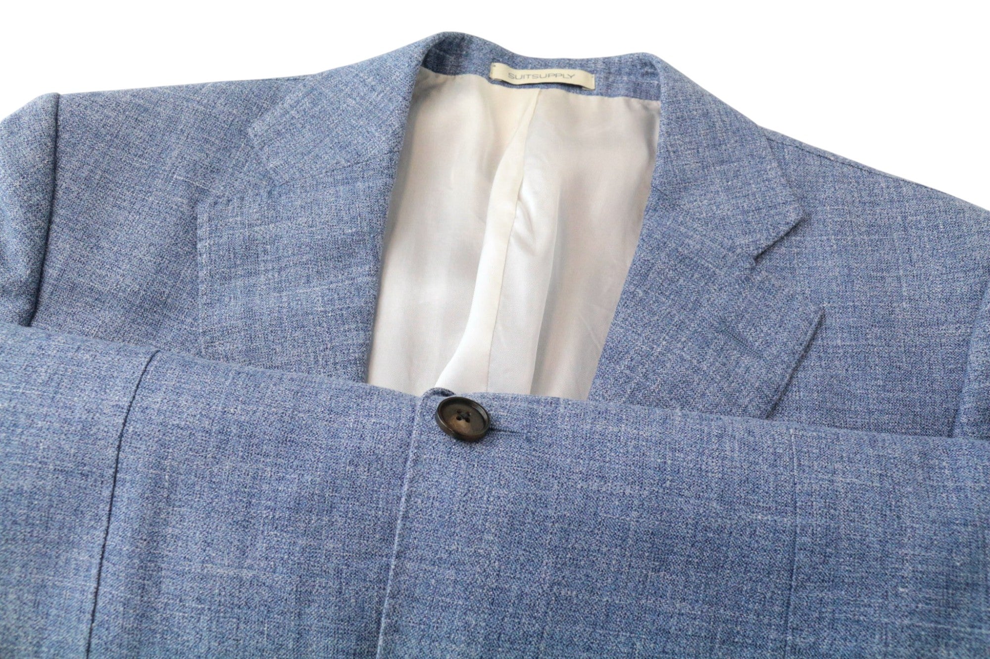 SUITSUPPLY Lazio Men's Suit UK38R Slim Blue Wool Silk Linen Classic 2-Piece