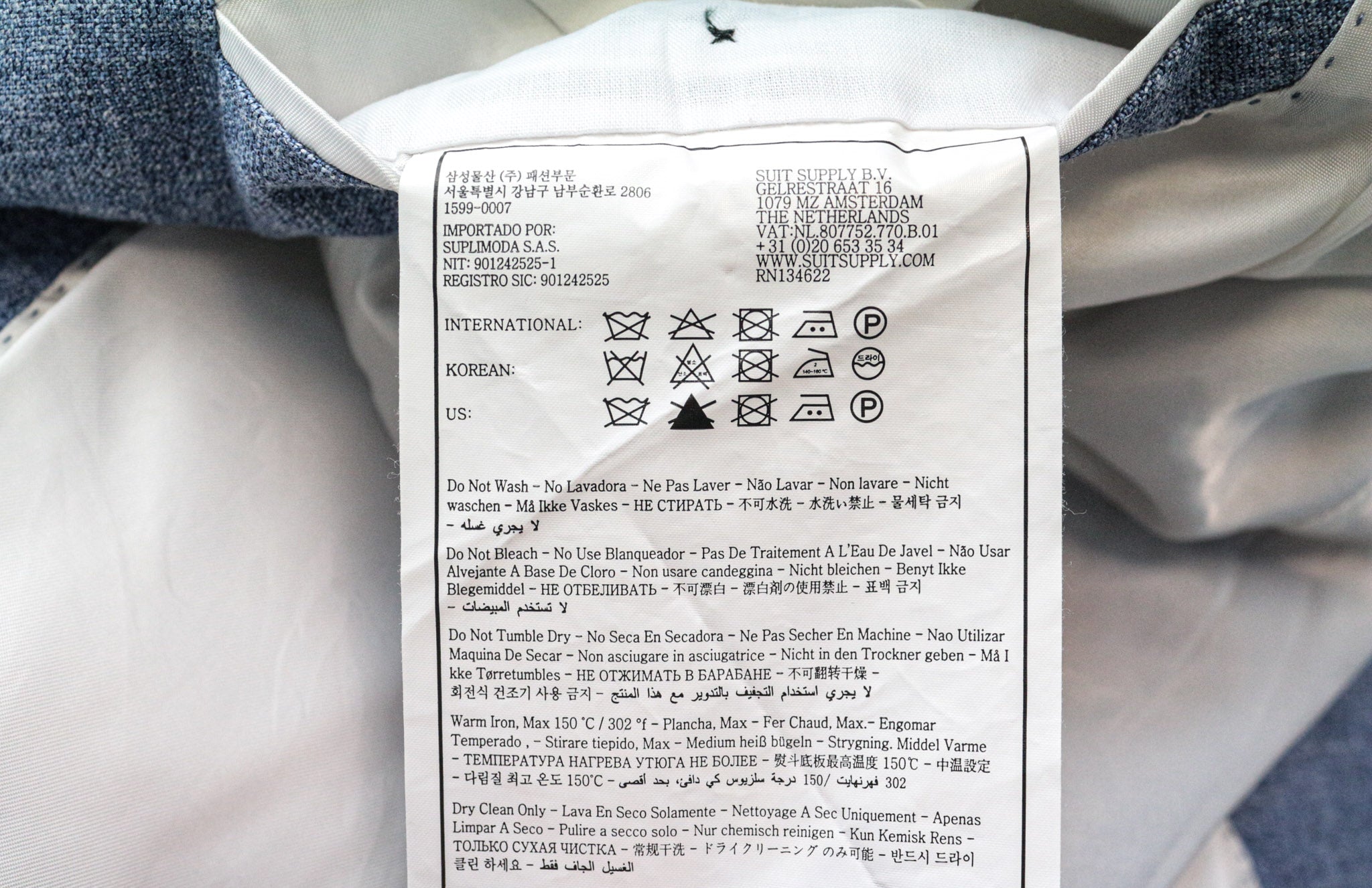 SUITSUPPLY Lazio Men's Suit UK38R Slim Blue Wool Silk Linen Classic 2-Piece