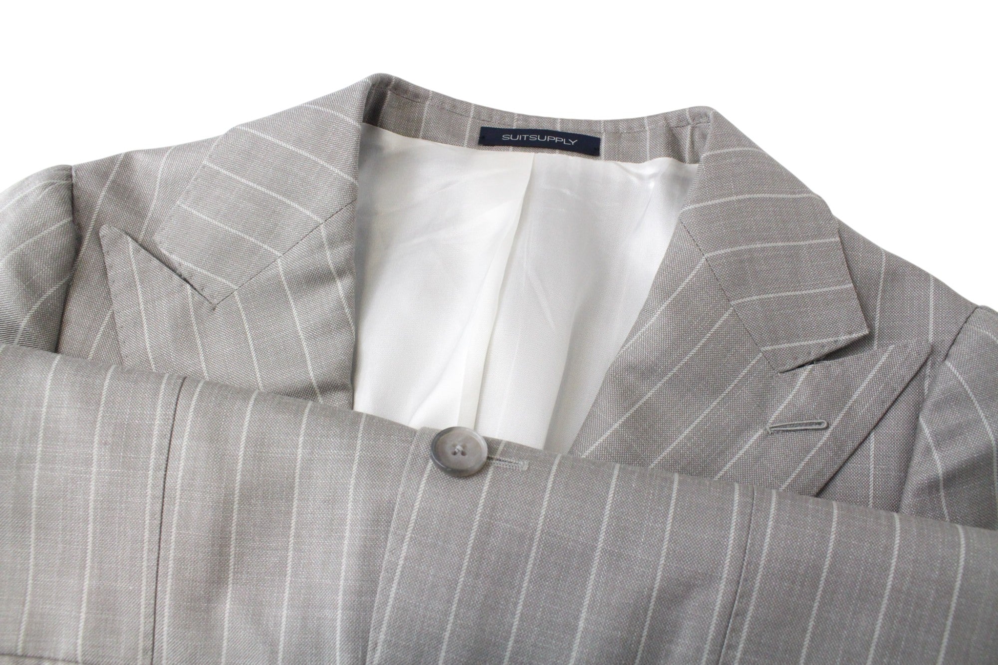 SUITSUPPLY La Spalla Men's UK34S Suit Taupe Striped Wool Silk Linen 3 Piece