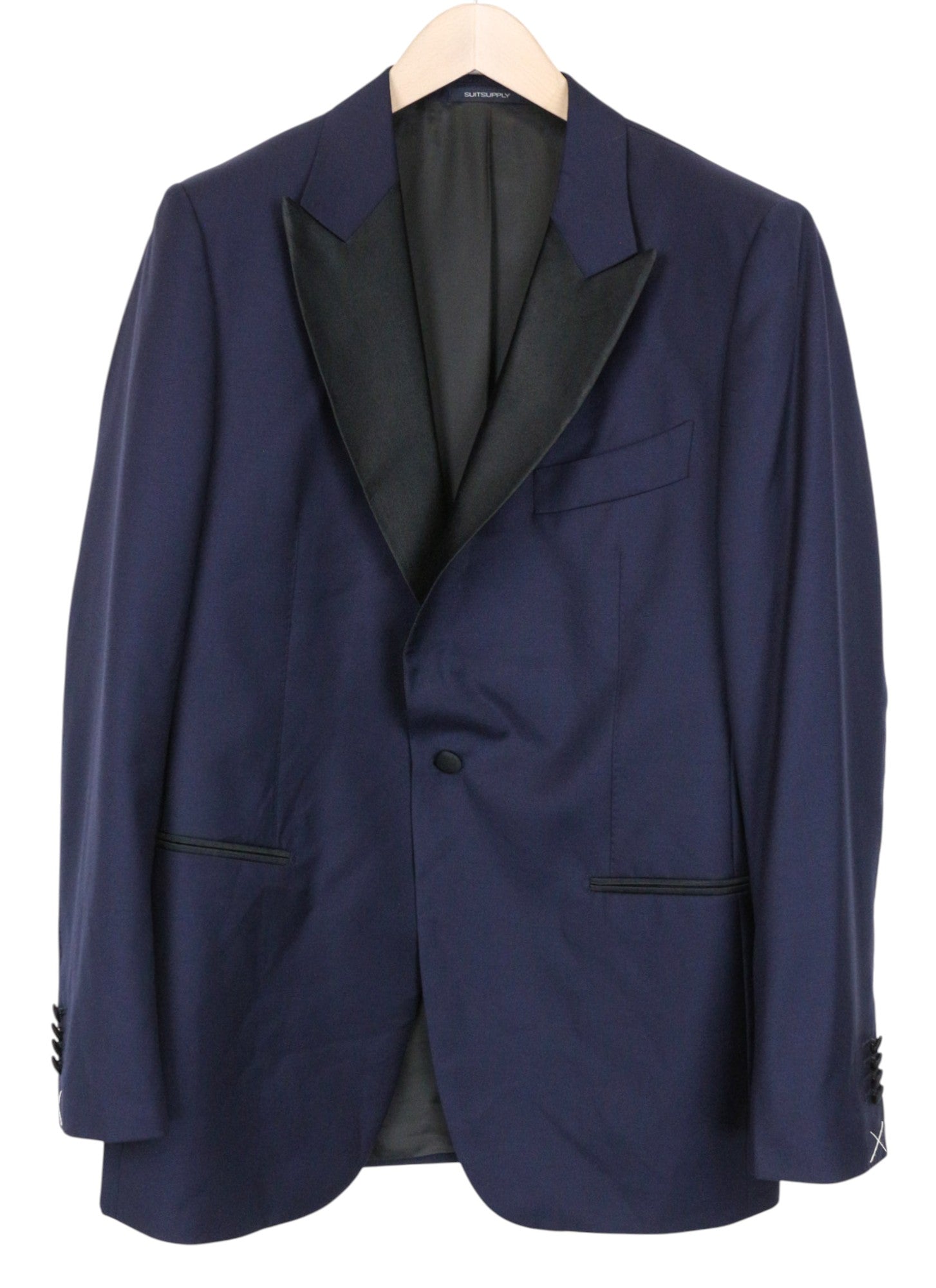 SUITSUPPLY Lazio Tuxedo Men's Suit UK42R Blue Slim S130s Wool 3Pc Peak Lapel