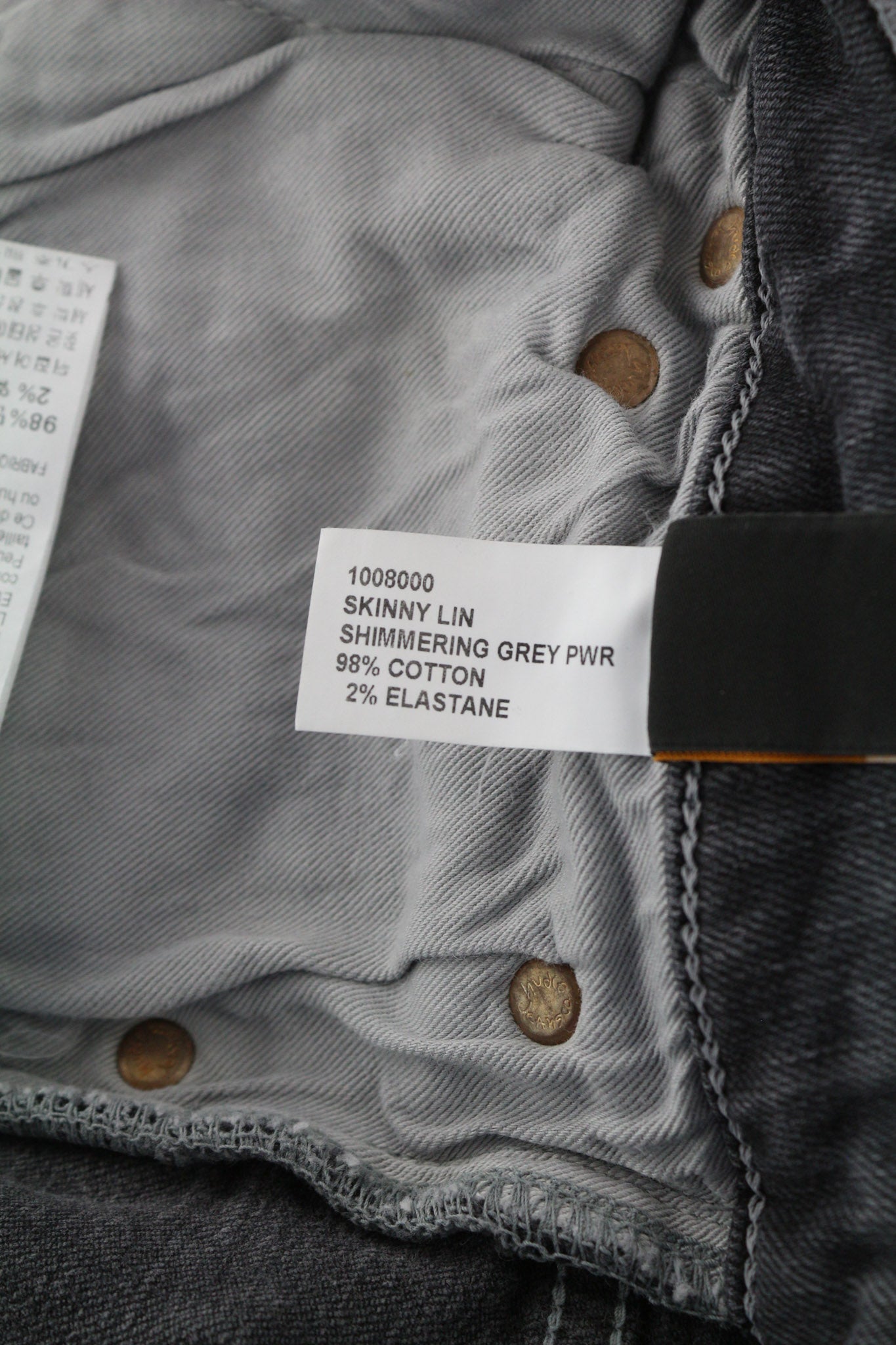 NUDIE JEANS Skinny Lin vyriški džinsai W28/L30 Tight Stretch žvilgančios pilkos spalvos 