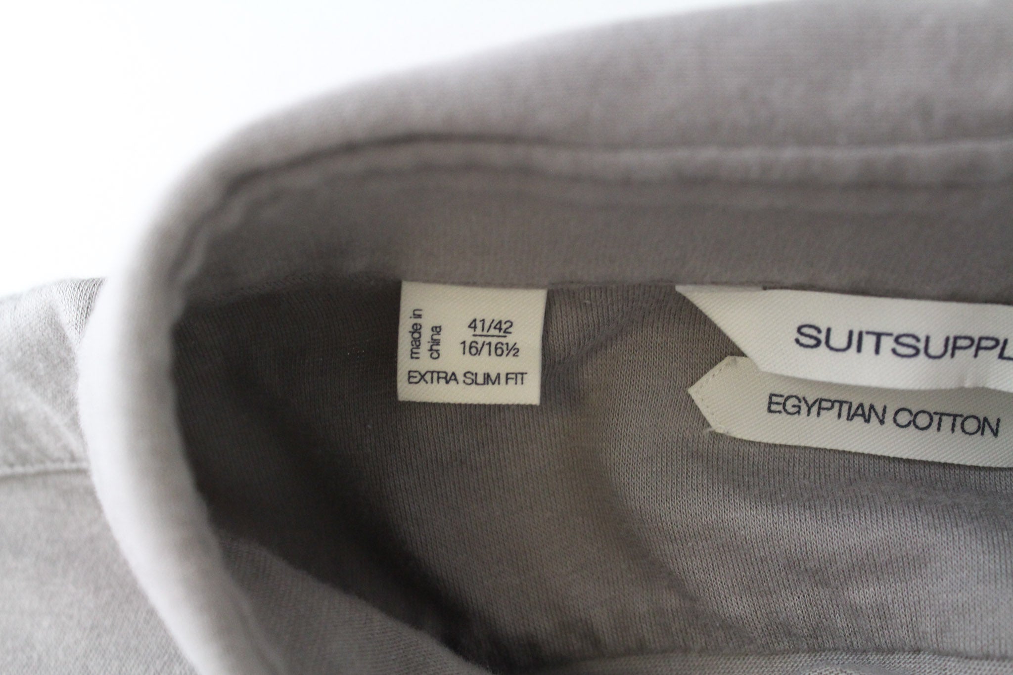SUITSUPPLY Men T-Shirt 41/42/16/16.5 Grey Extra Slim Fit Polo Cotton Long Sleeve