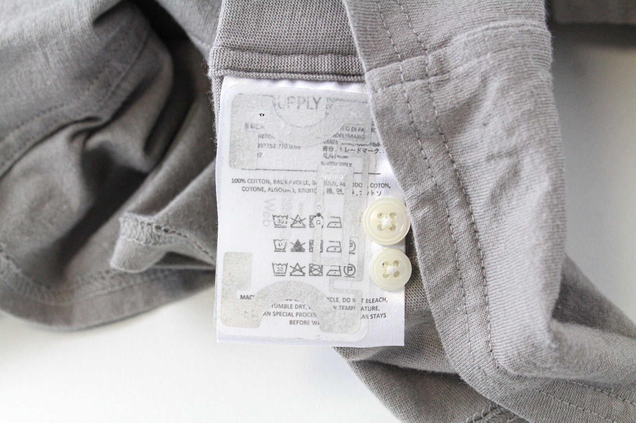 SUITSUPPLY Men T-Shirt 41/42/16/16.5 Grey Extra Slim Fit Polo Cotton Long Sleeve