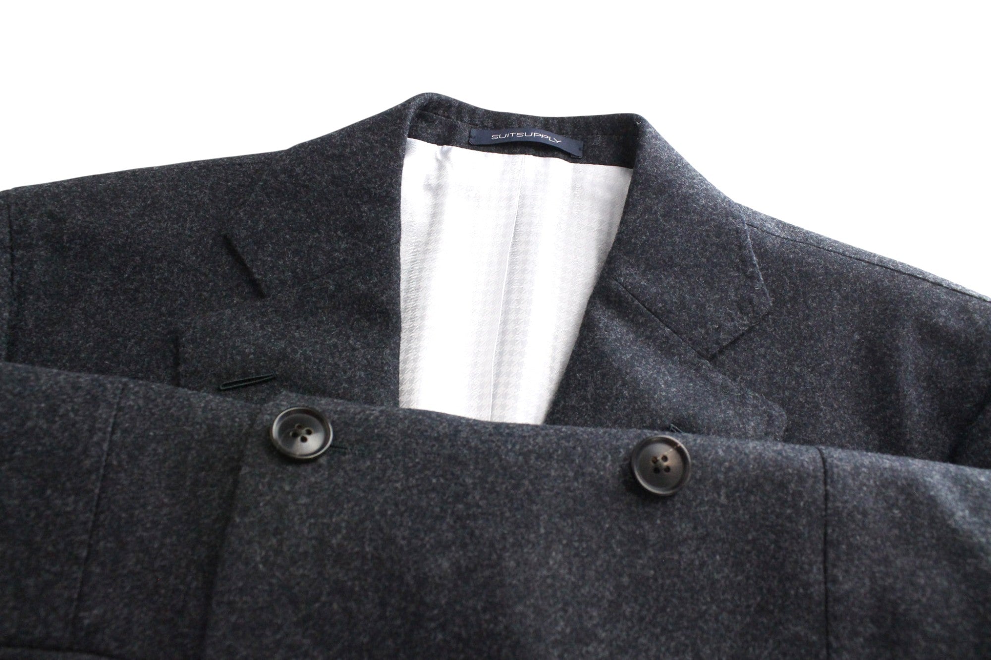 SUITSUPPLY La Spalla Suit UK38R Grey Wool Flannel Slim Two-Piece Circular Style