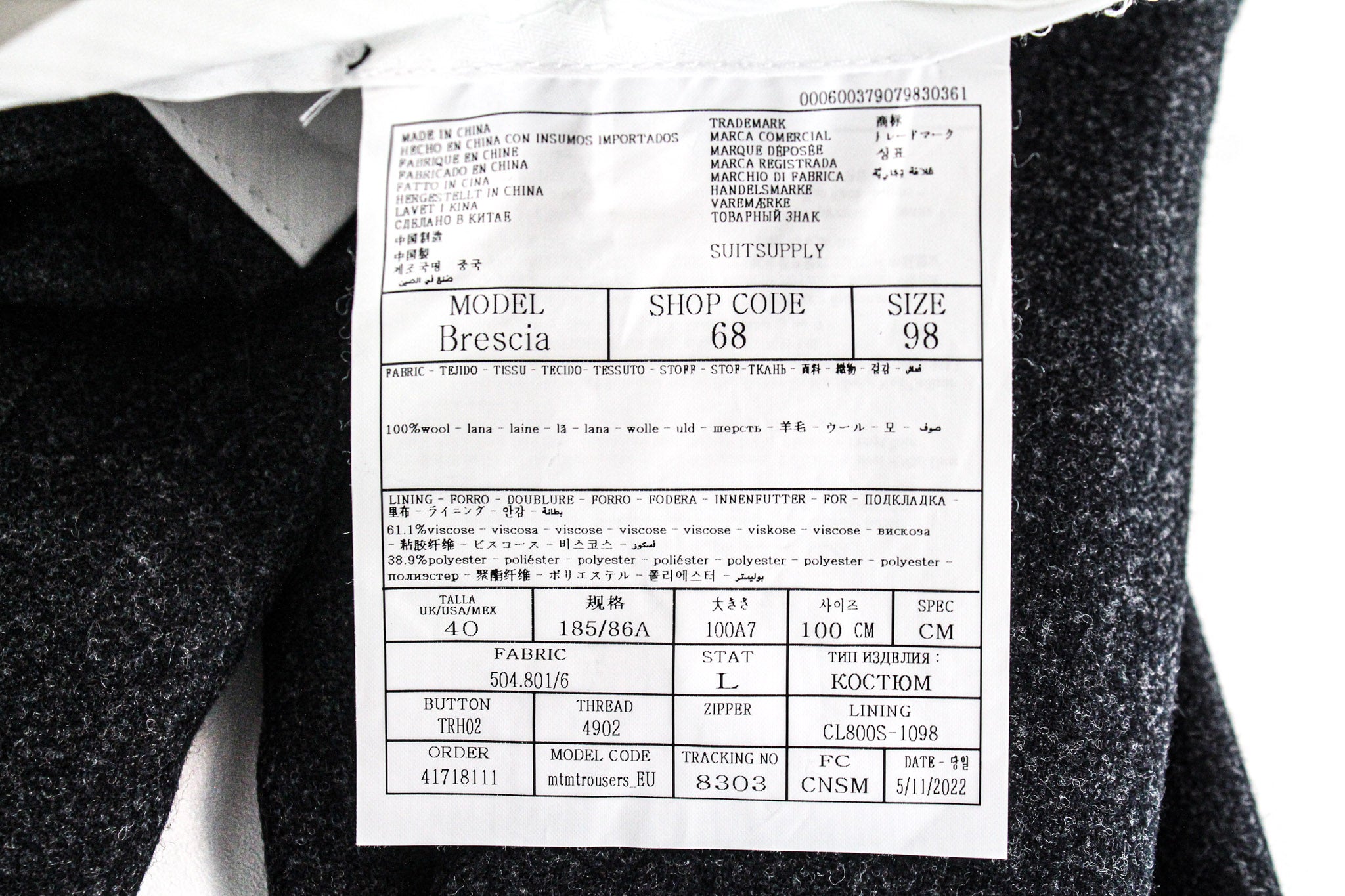 SUITSUPPLY La Spalla Suit UK38R Grey Wool Flannel Slim Two-Piece Circular Style