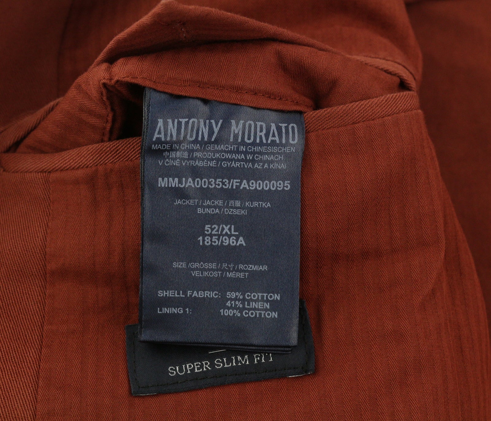 ANTONY MORATO vyriškas kostiumas XL dydžio bordo spalvos, itin plonas, lininio mišinio, įpjova, laisvalaikio stiliaus, 2in1