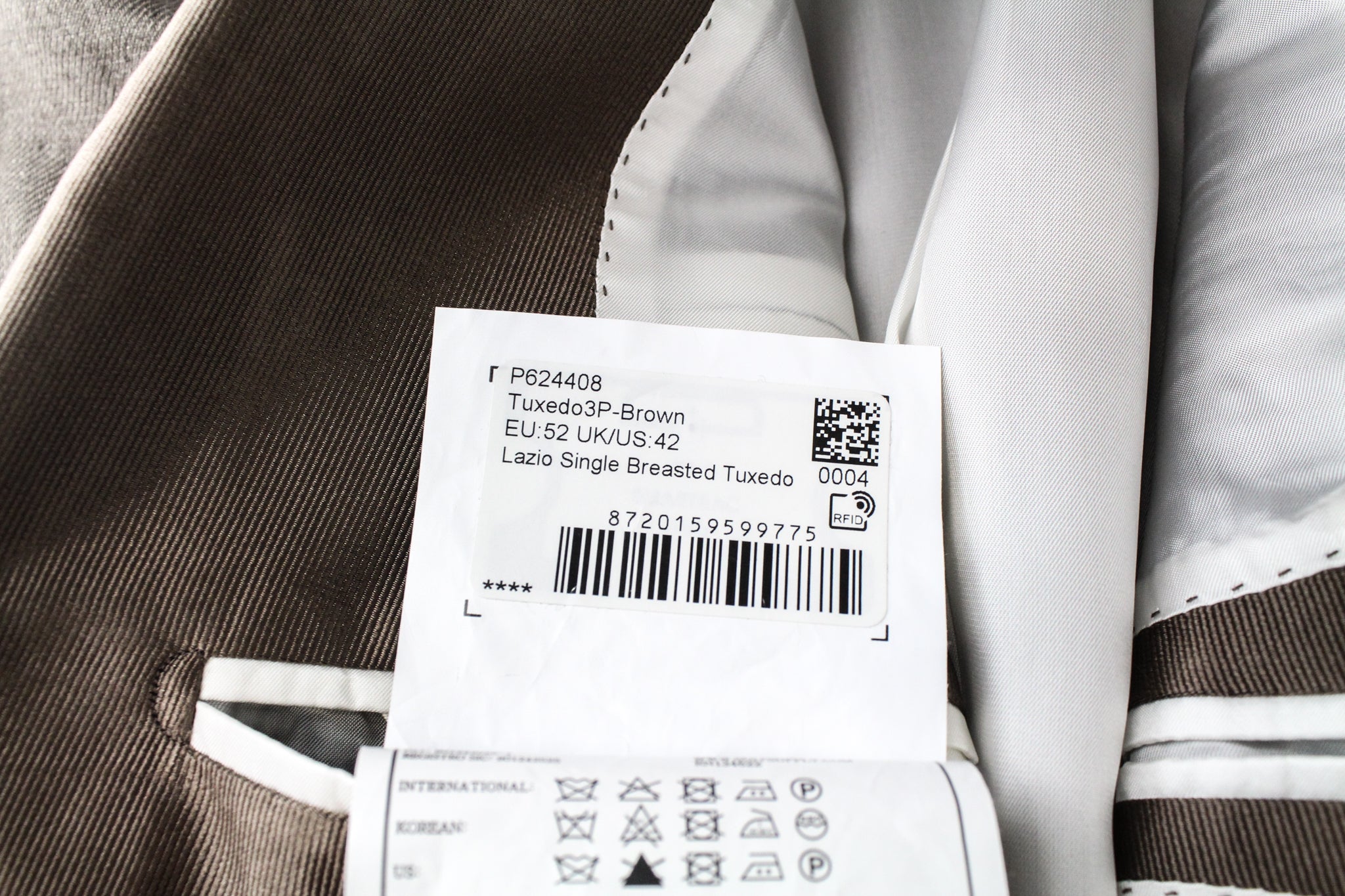 SUITSUPPLY Lazio Tuxedo Men's Suit UK42R Slim 2 Piece Brown Linen Peak Collar