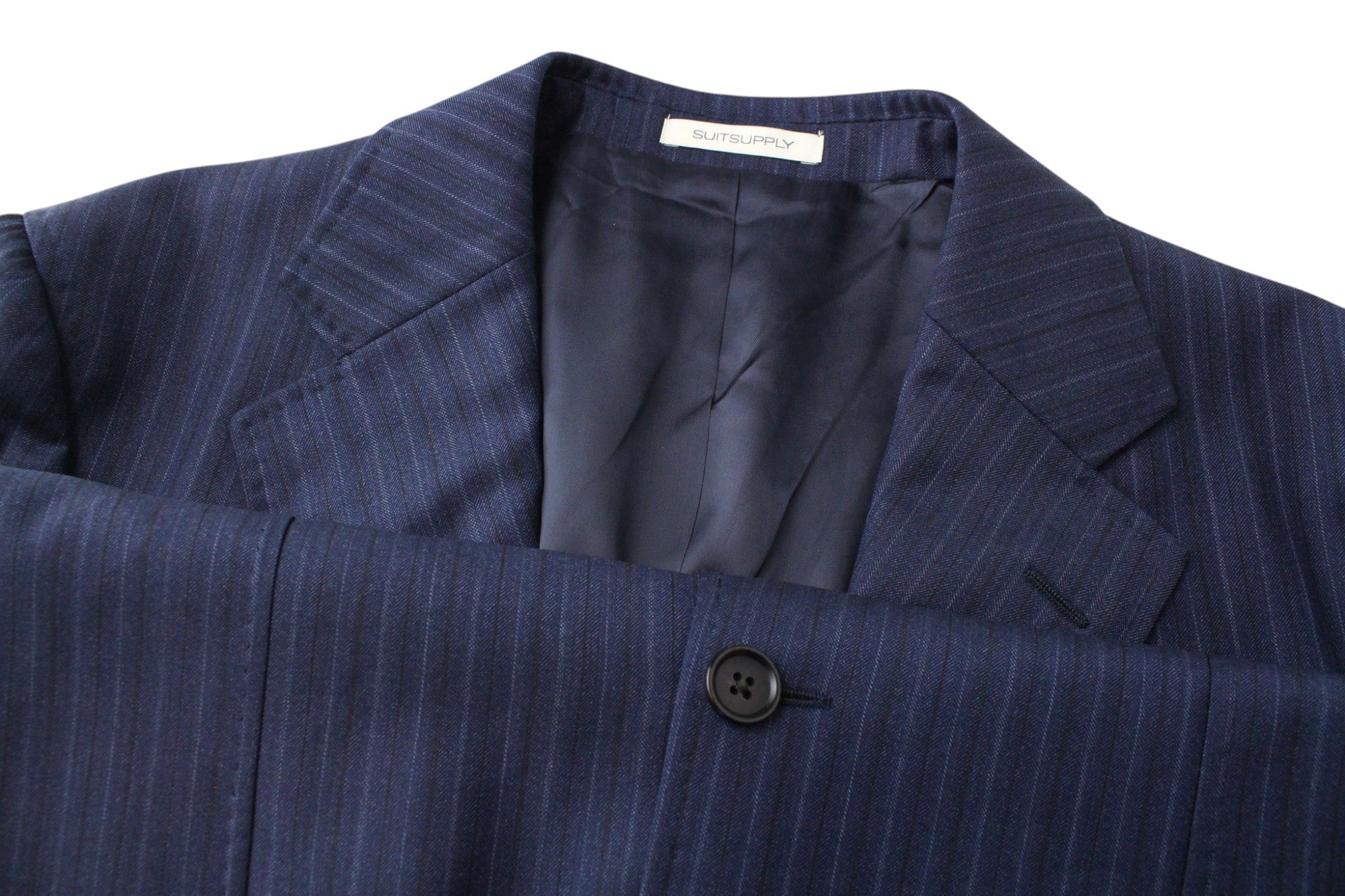 SUITSUPPLY Havana Tulip Suit UK40R Men's Blue Slim Fit Wool Herringbone S130