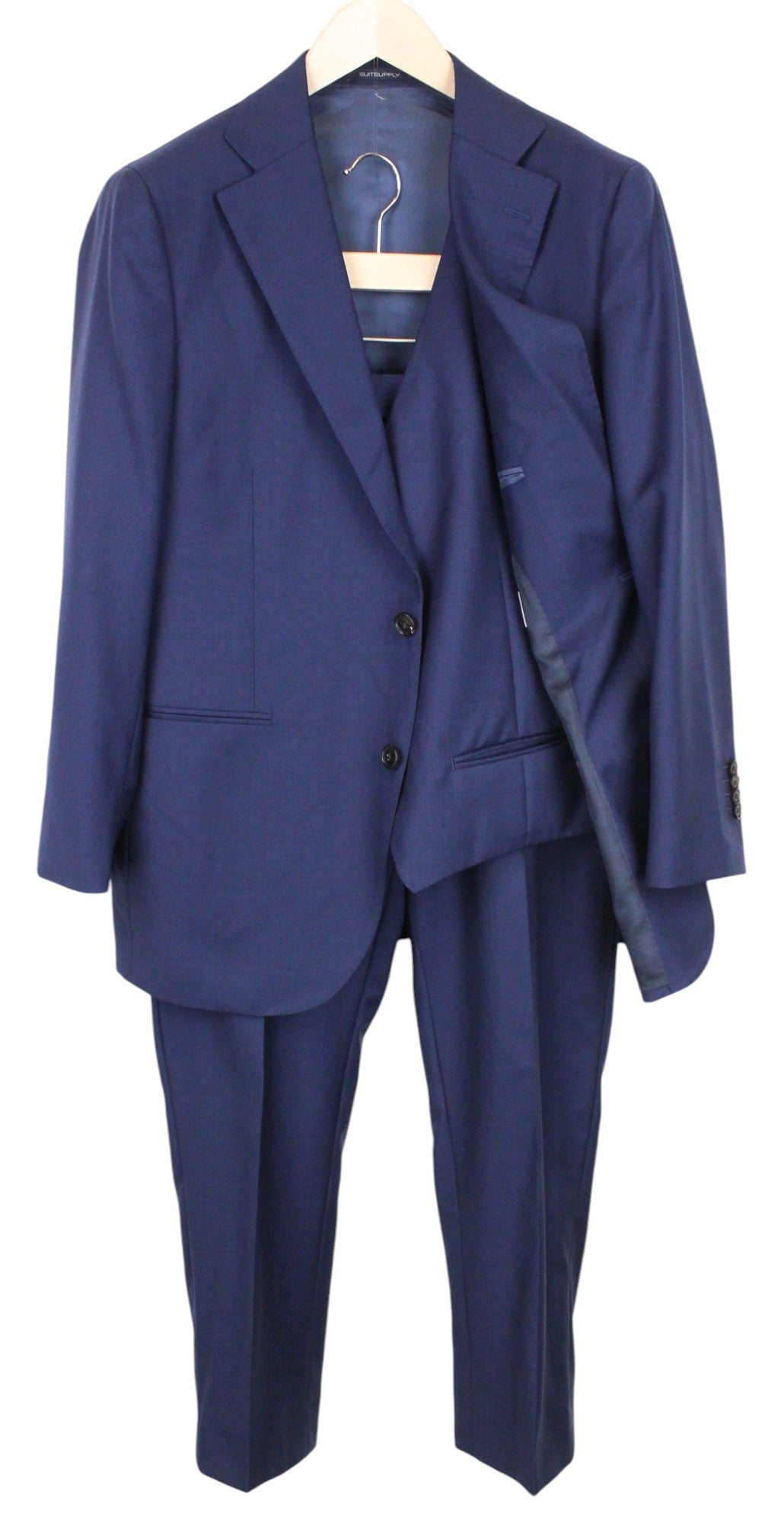 SUITSUPPLY La Spalla Suit UK42S Blue 3-Piece Slim Fit Wool Perennial Men's