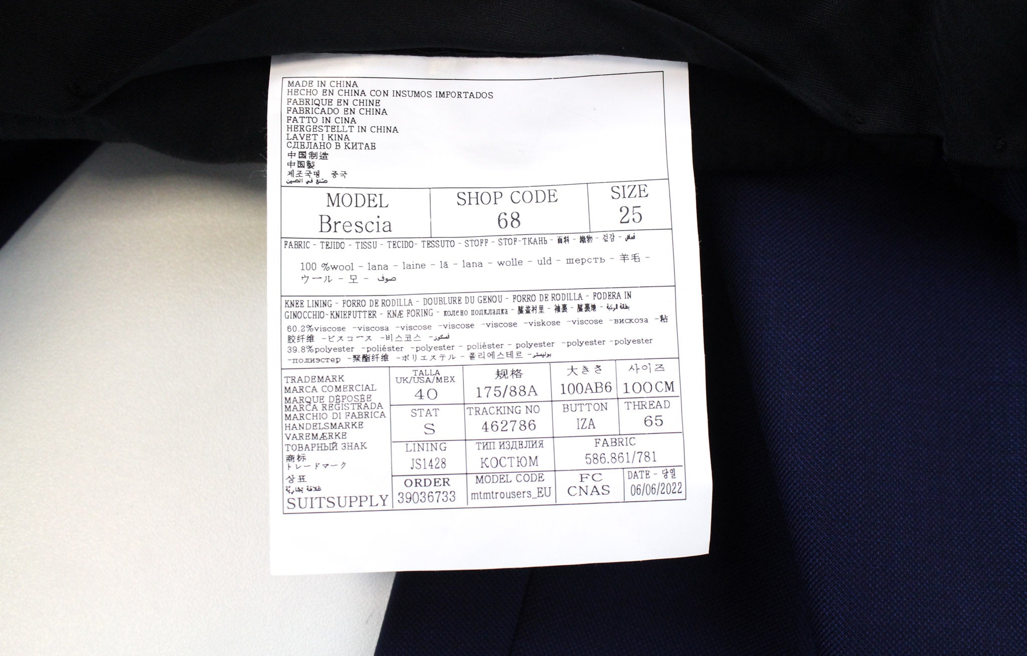 SUITSUPPLY La Spalla Suit UK42S Blue 3-Piece Slim Fit Wool Perennial Men's