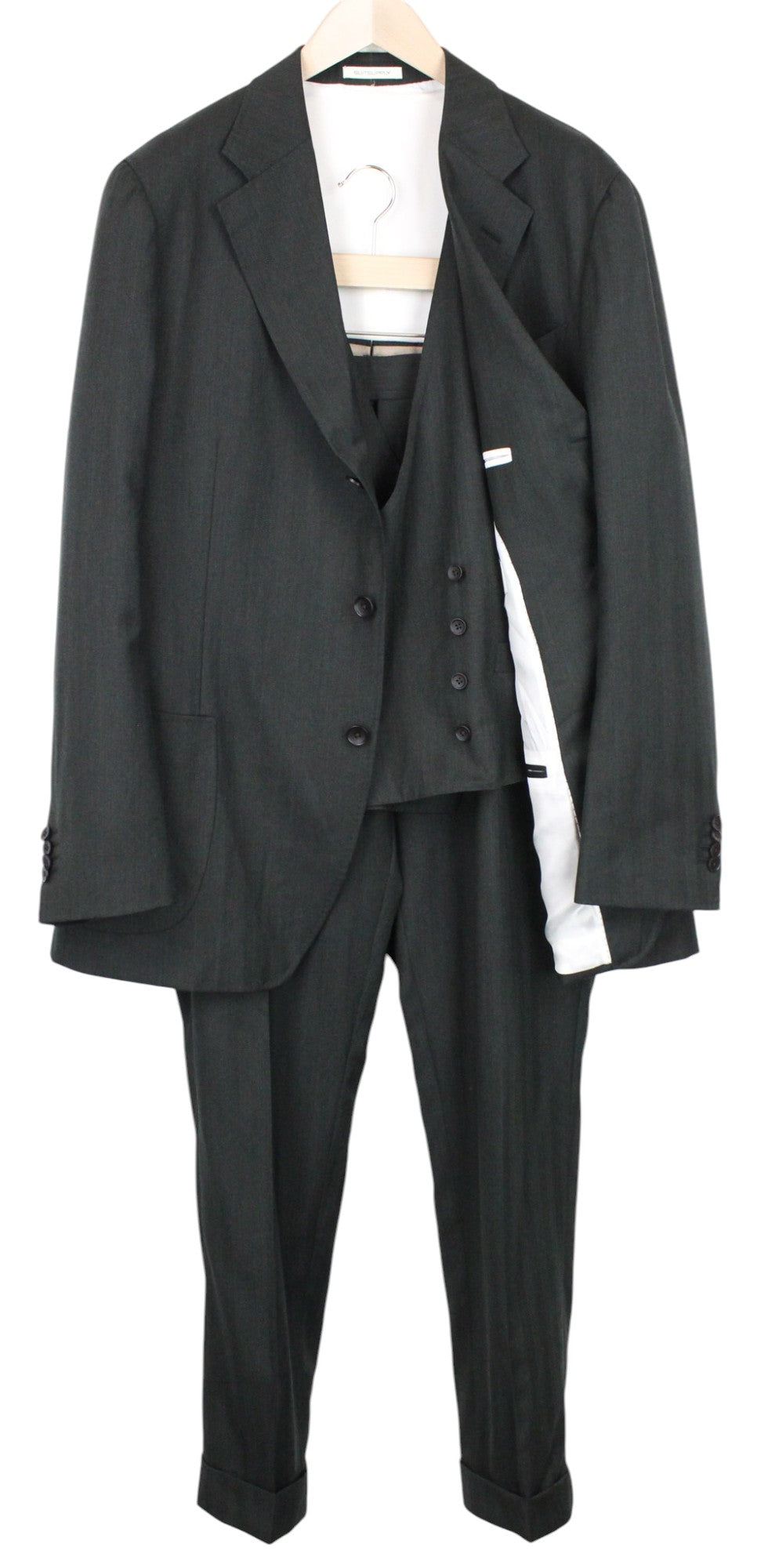 SUITSUPPLY Havana Tulip Suit UK50R Men's Green Wool S130 Slim Fit 3-Piece