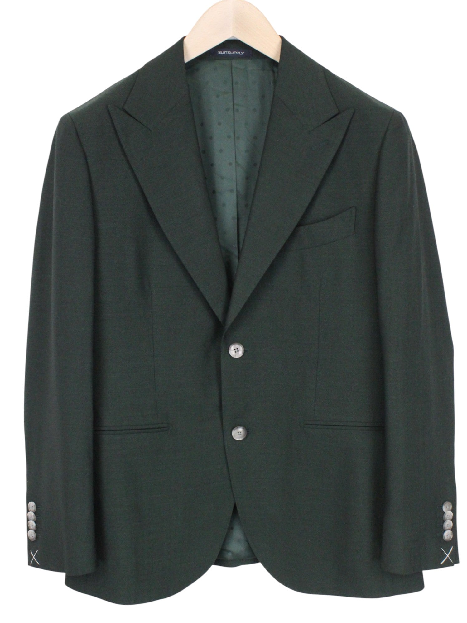 SUITSUPPLY La Spalla Men's Suit UK36S Dark Green Wool 2Pc Slim Formal Melange