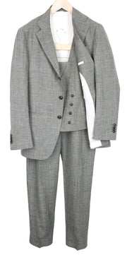 SUITSUPPLY Havana Suit UK40R 3-Piece Slim Melange Green Linen Wool Silk Men's