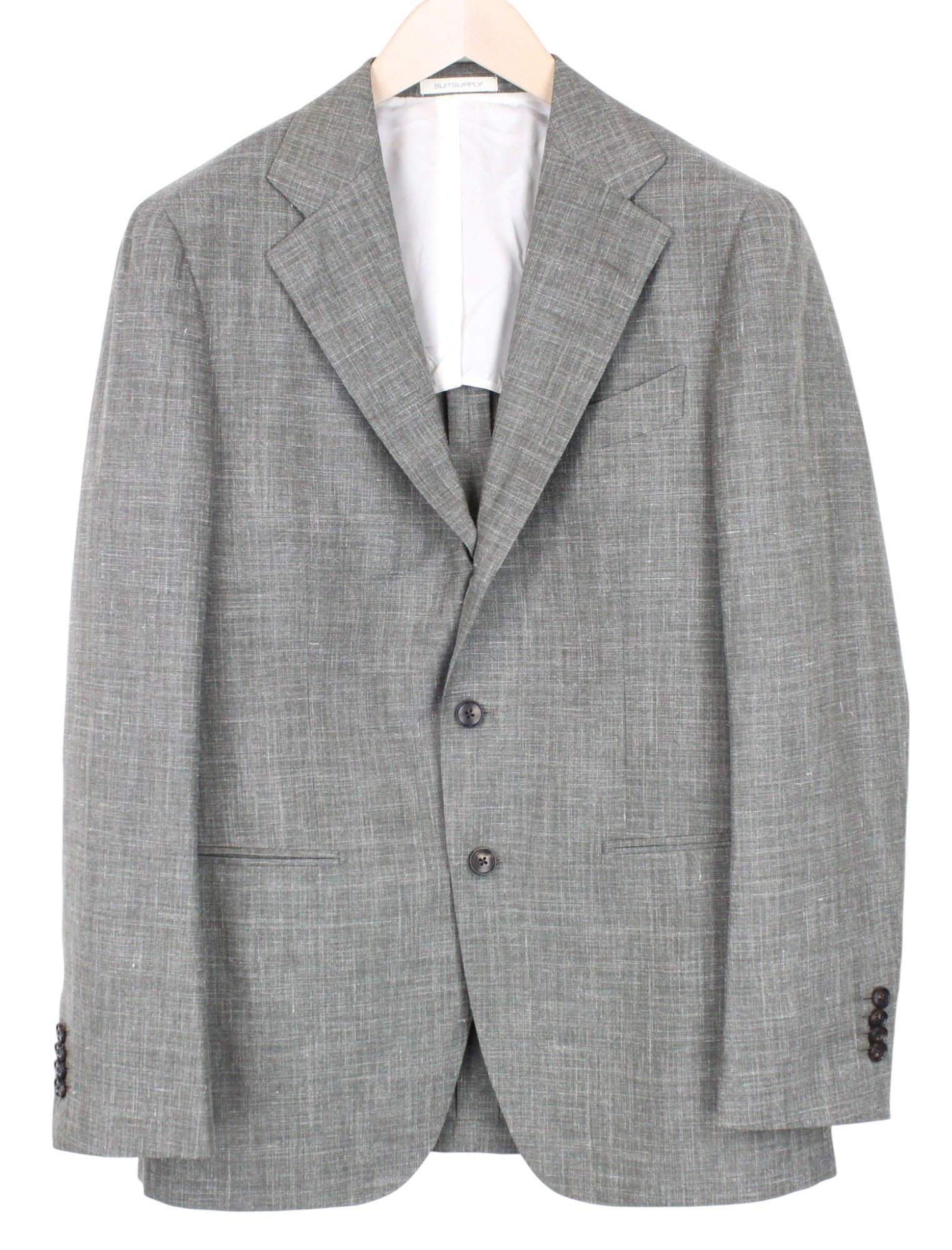 SUITSUPPLY Havana Suit UK40R 3-Piece Slim Melange Green Linen Wool Silk Men's