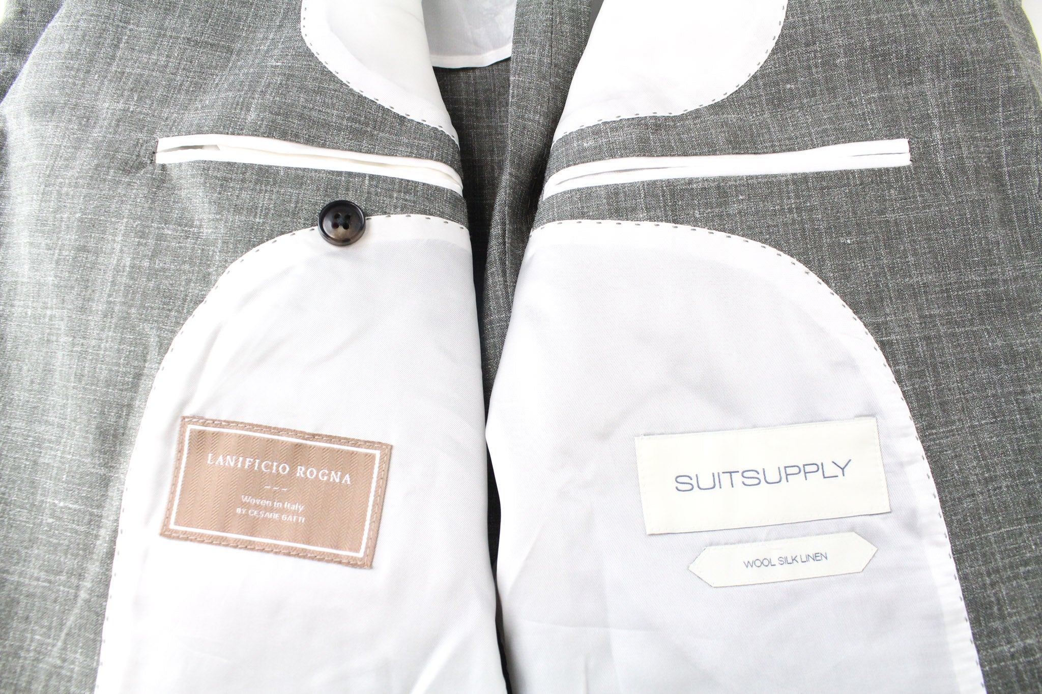 SUITSUPPLY Havana Suit UK40R 3-Piece Slim Melange Green Linen Wool Silk Men's