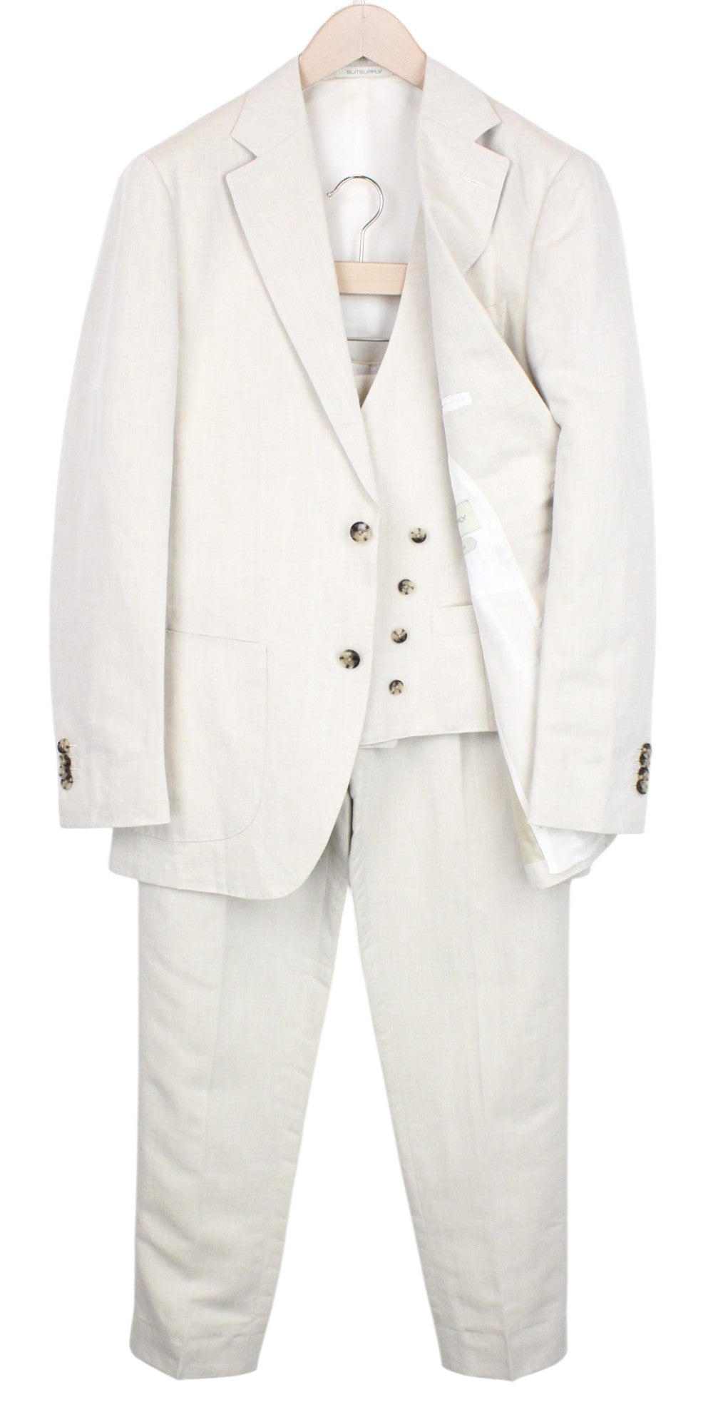 SUITSUPPLY Havana Suit UK38R Beige Melange 3-Piece Linen Cotton Slim Fit Men