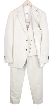 SUITSUPPLY Havana Suit UK38R Beige Melange 3-Piece Linen Cotton Slim Fit Men