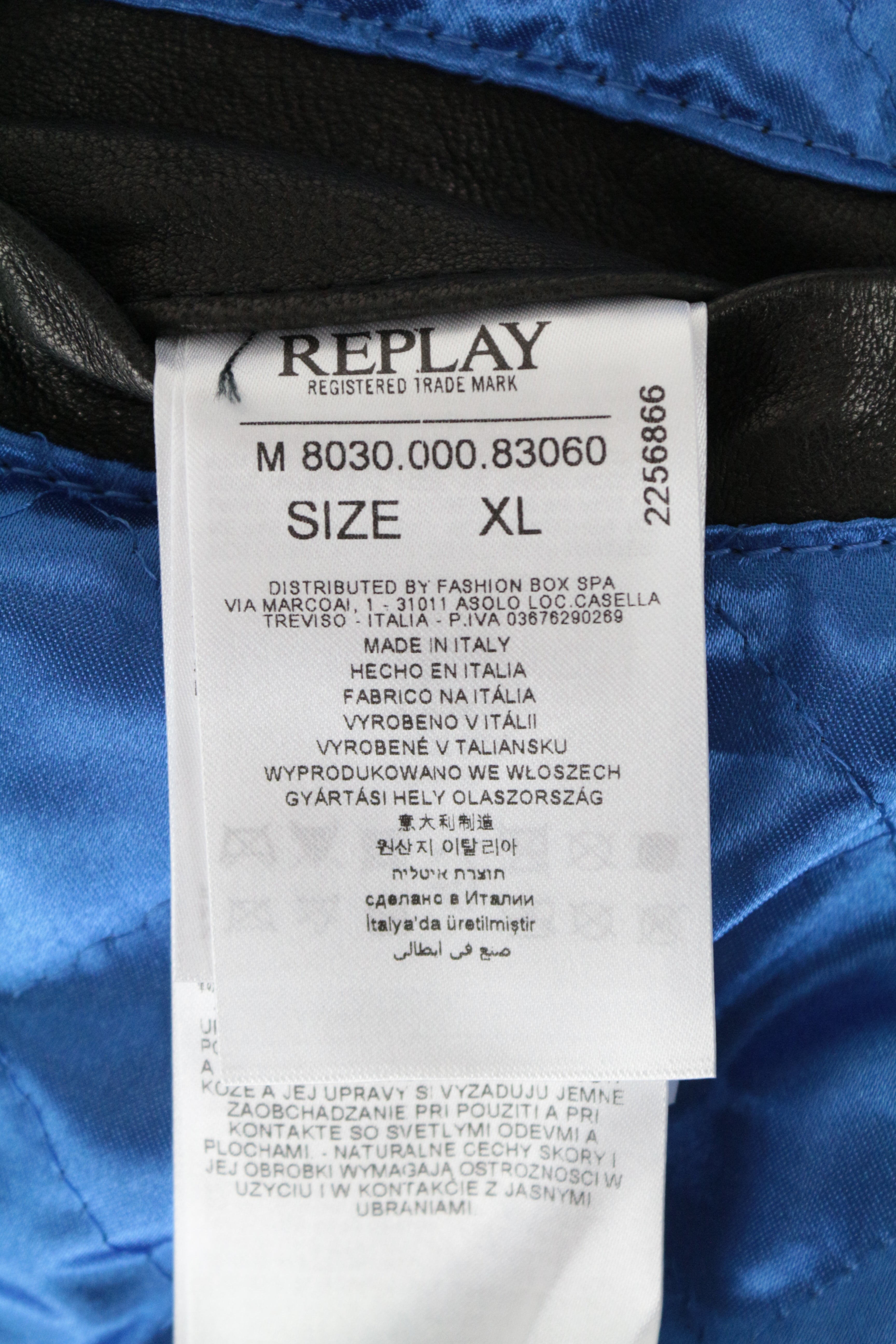 REPLAY Men's XL Black Lambskin Biker Jacket Belted Collared Pocketed Lined