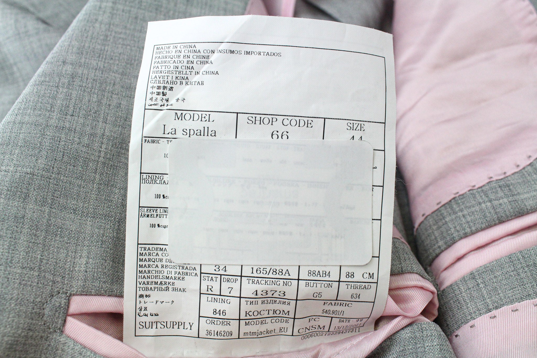 SUITSUPPLY La Spalla Men's Suit UK34R Grey Slim Pure Wool Melange S120s 2Piece