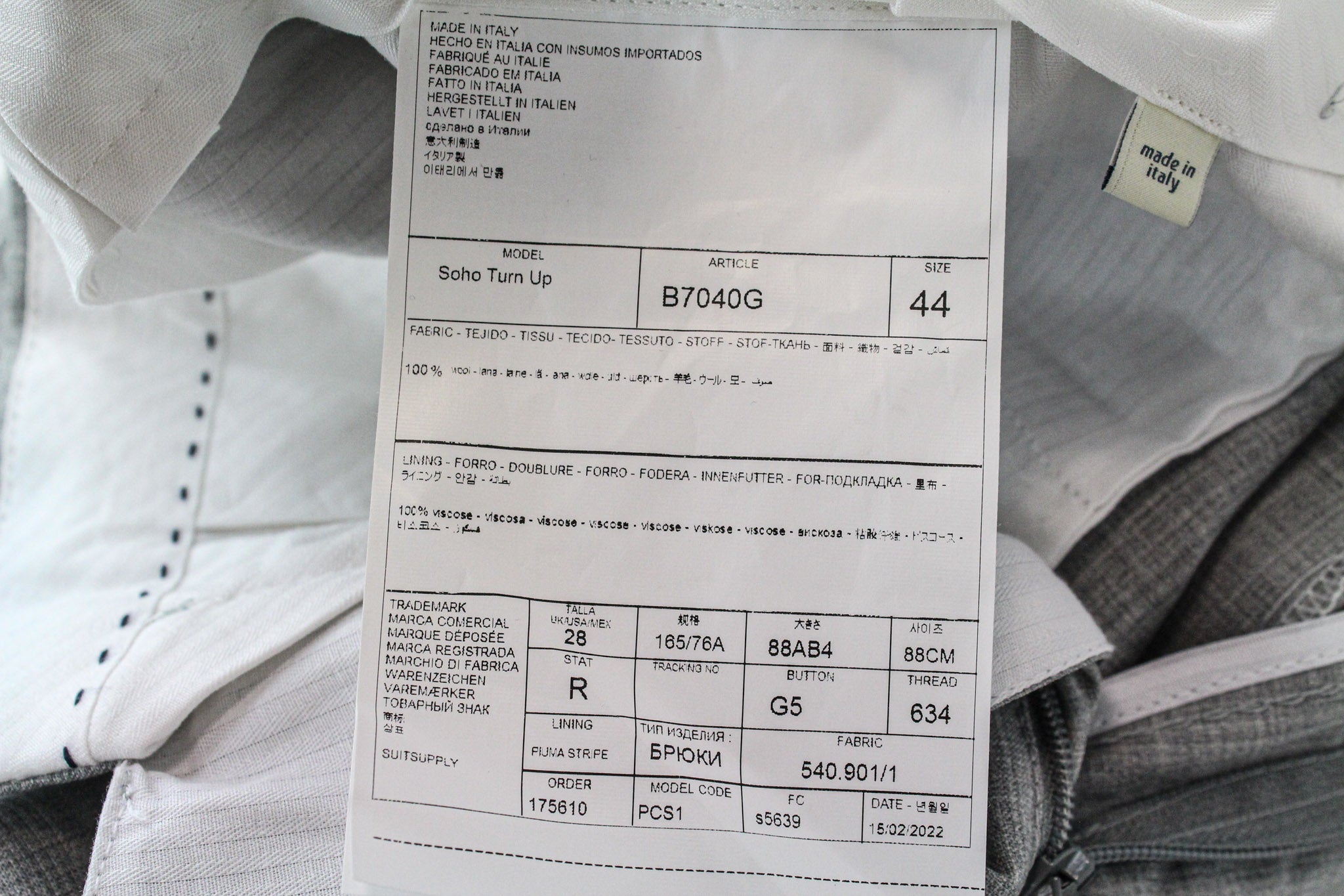 SUITSUPPLY La Spalla Men's Suit UK34R Grey Slim Pure Wool Melange S120s 2Piece