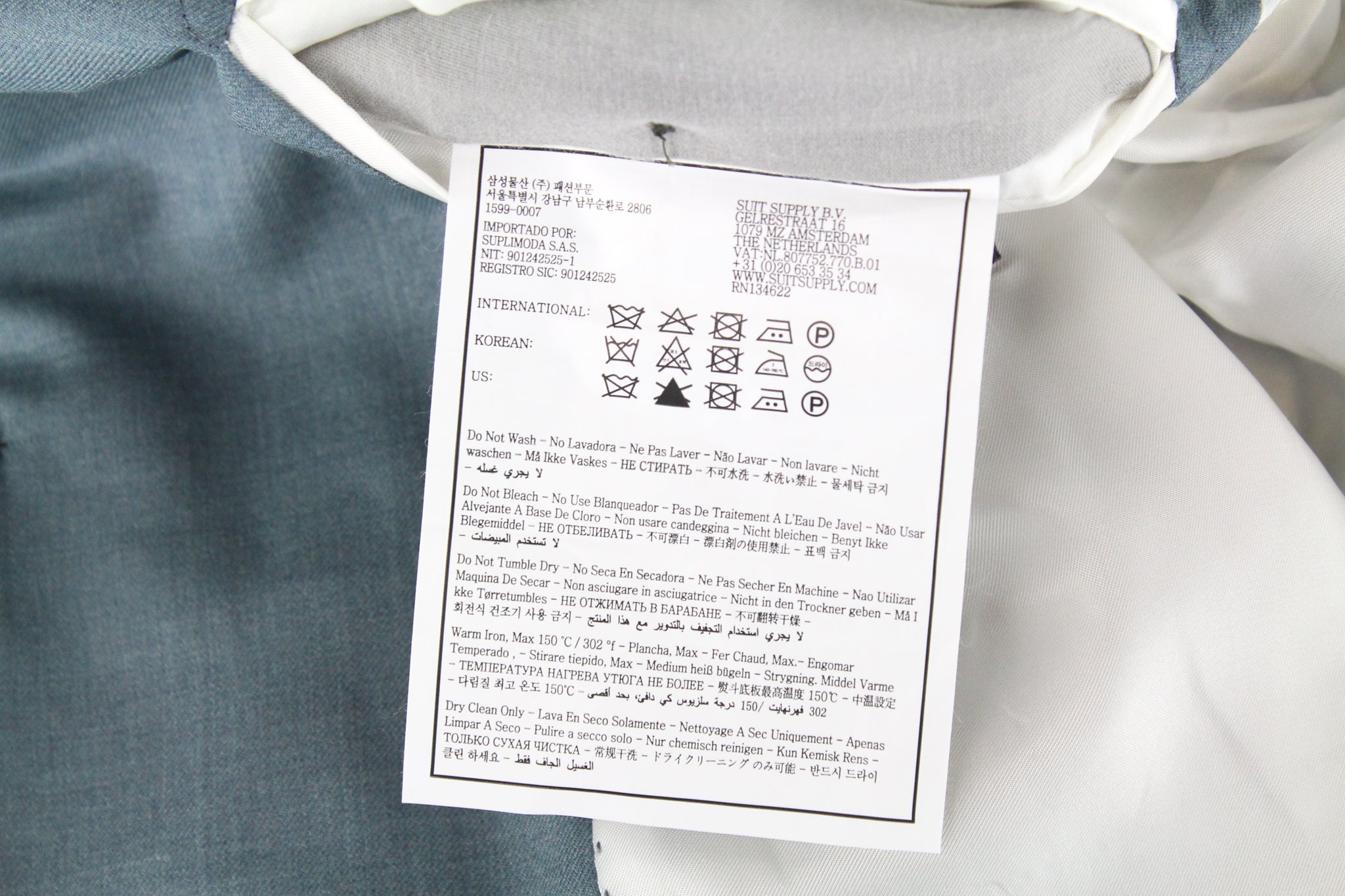 SUITSUPPLY Havana Jetted Men's UK38R Blue Slim Fit Wool Lined 2Pc Suit