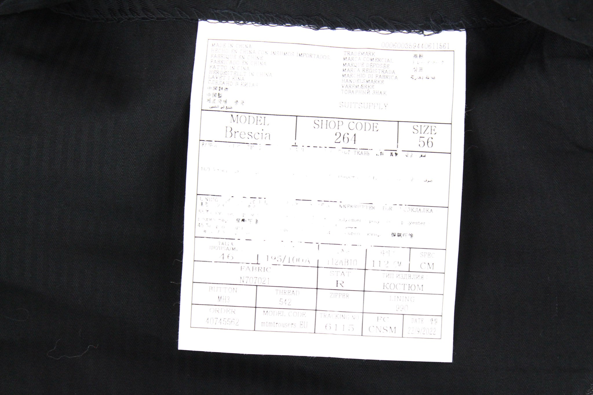 SUITSUPPLY La Spalla Men's UK44L Grey Wool Lined Suit Ing Loro Piano