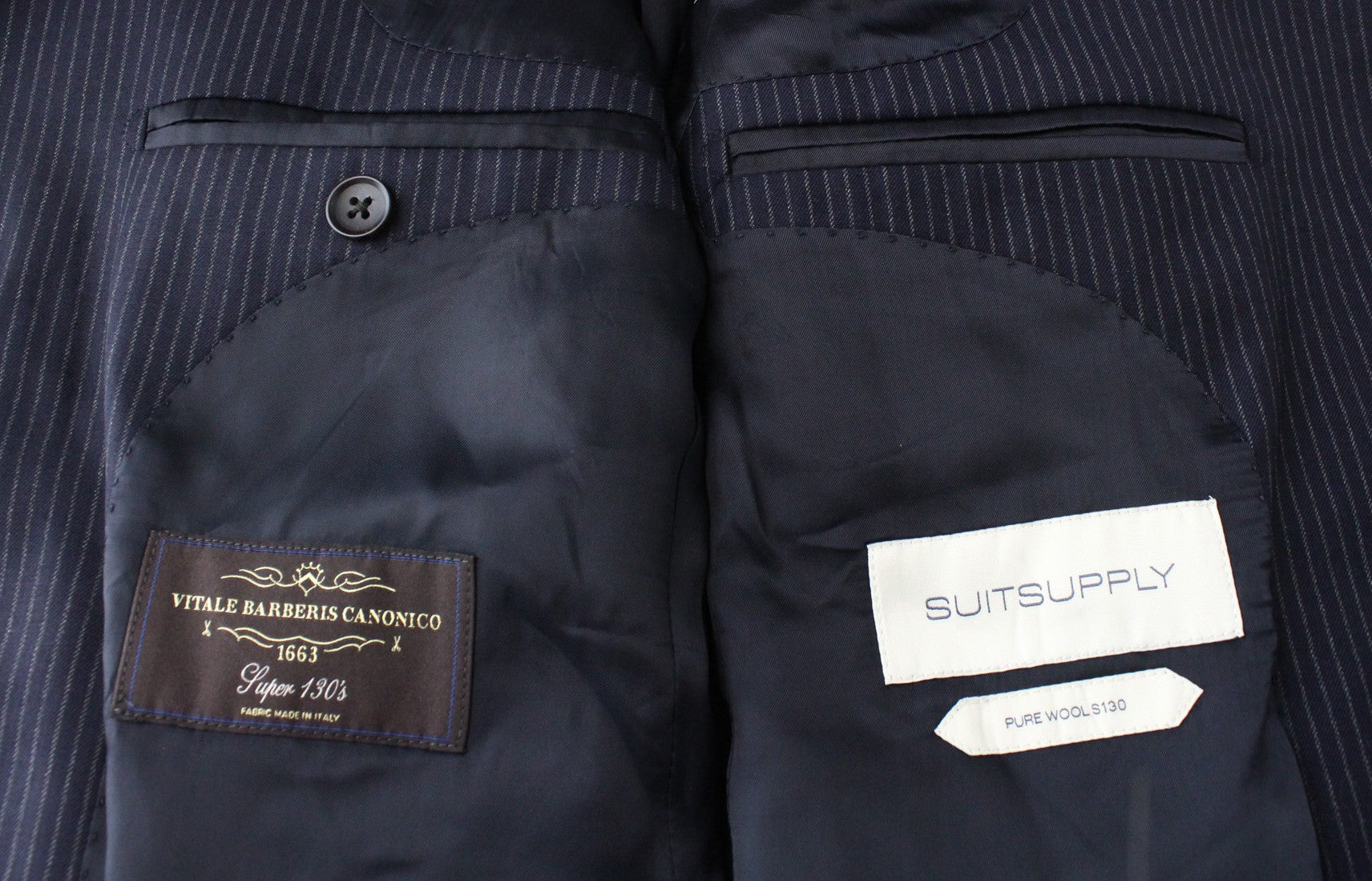 SUITSUPPLY Havana Men's UK36R Navy Stripe 2Pc Suit Slim Super 130's Wool