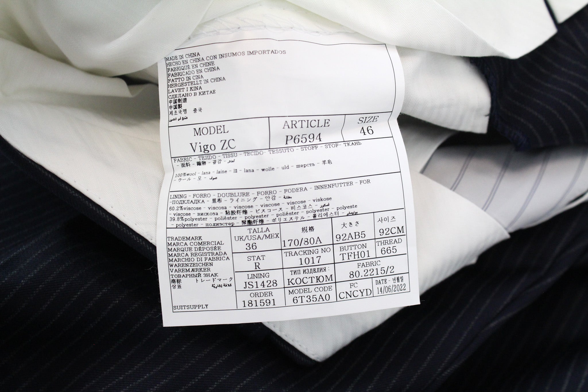 SUITSUPPLY Havana Men's UK36R Navy Stripe 2Pc Suit Slim Super 130's Wool