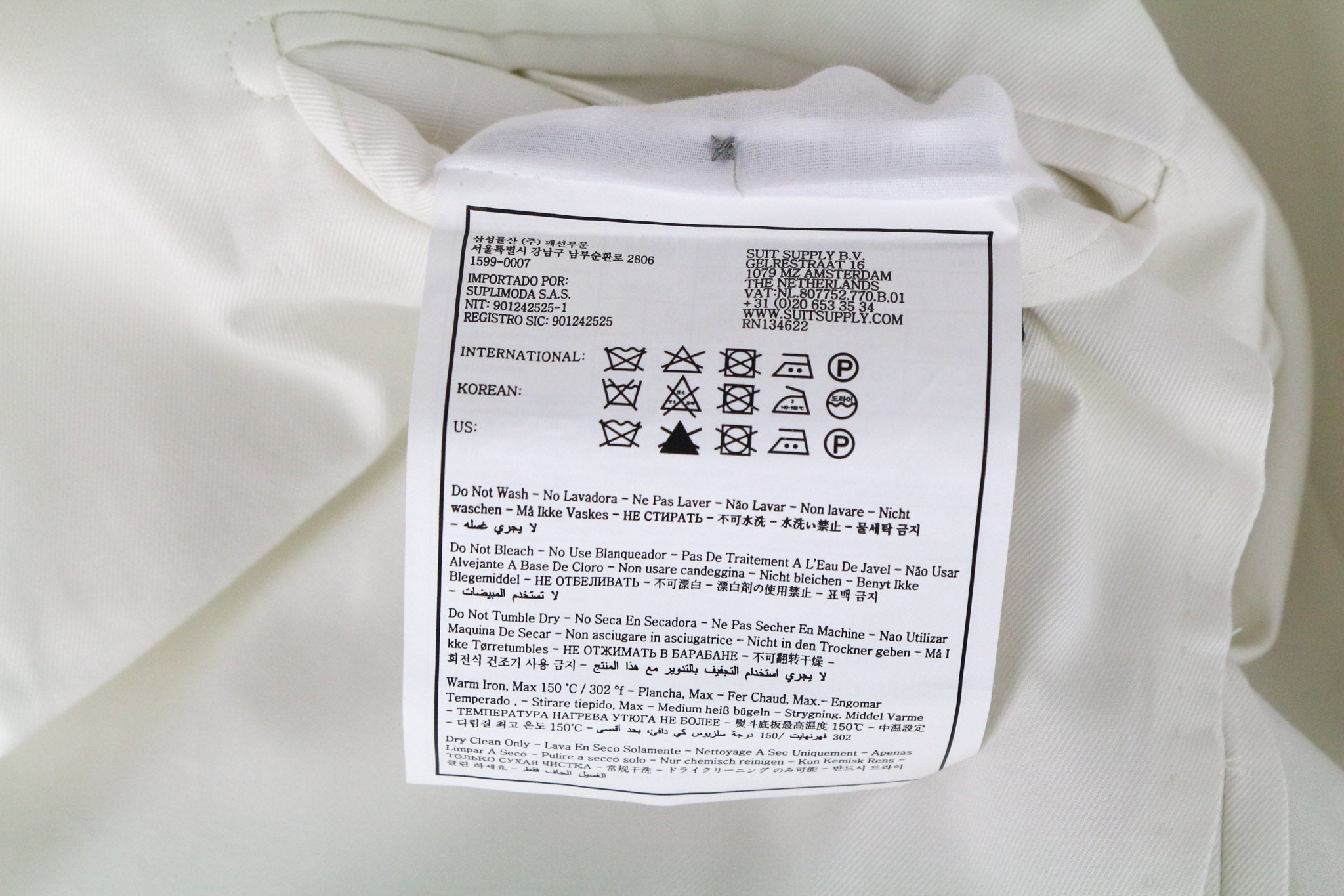 SUITSUPPLY Havana Men's Suit UK38R Off-White Slim Cotton Single-Breasted 2Piece