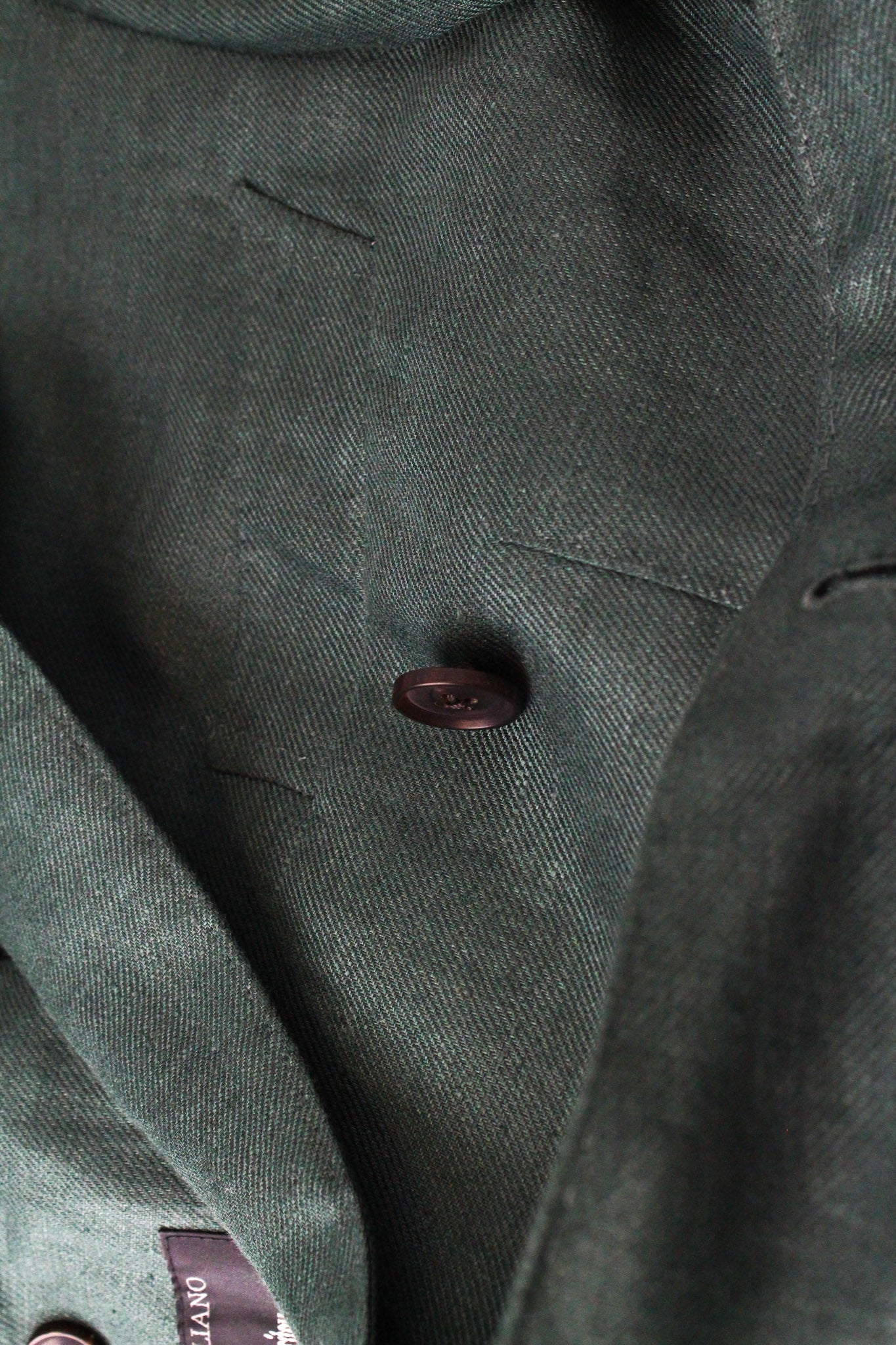 SUITSUPPLY La Spalla Men's Suit UK32R Green Slim Linen Melange Two-Row 2-Piece