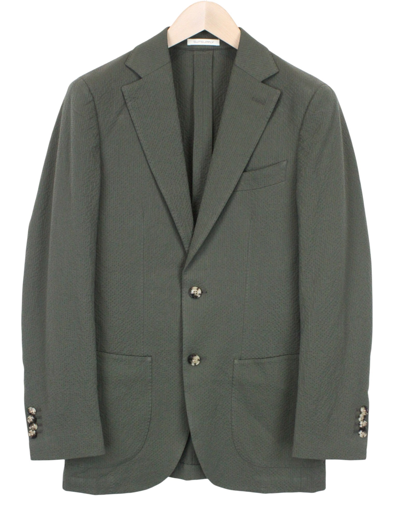 SUITSUPPLY Havana Patch Men's Suit UK34R Green Slim 2-Piece Cotton Mix Stretch