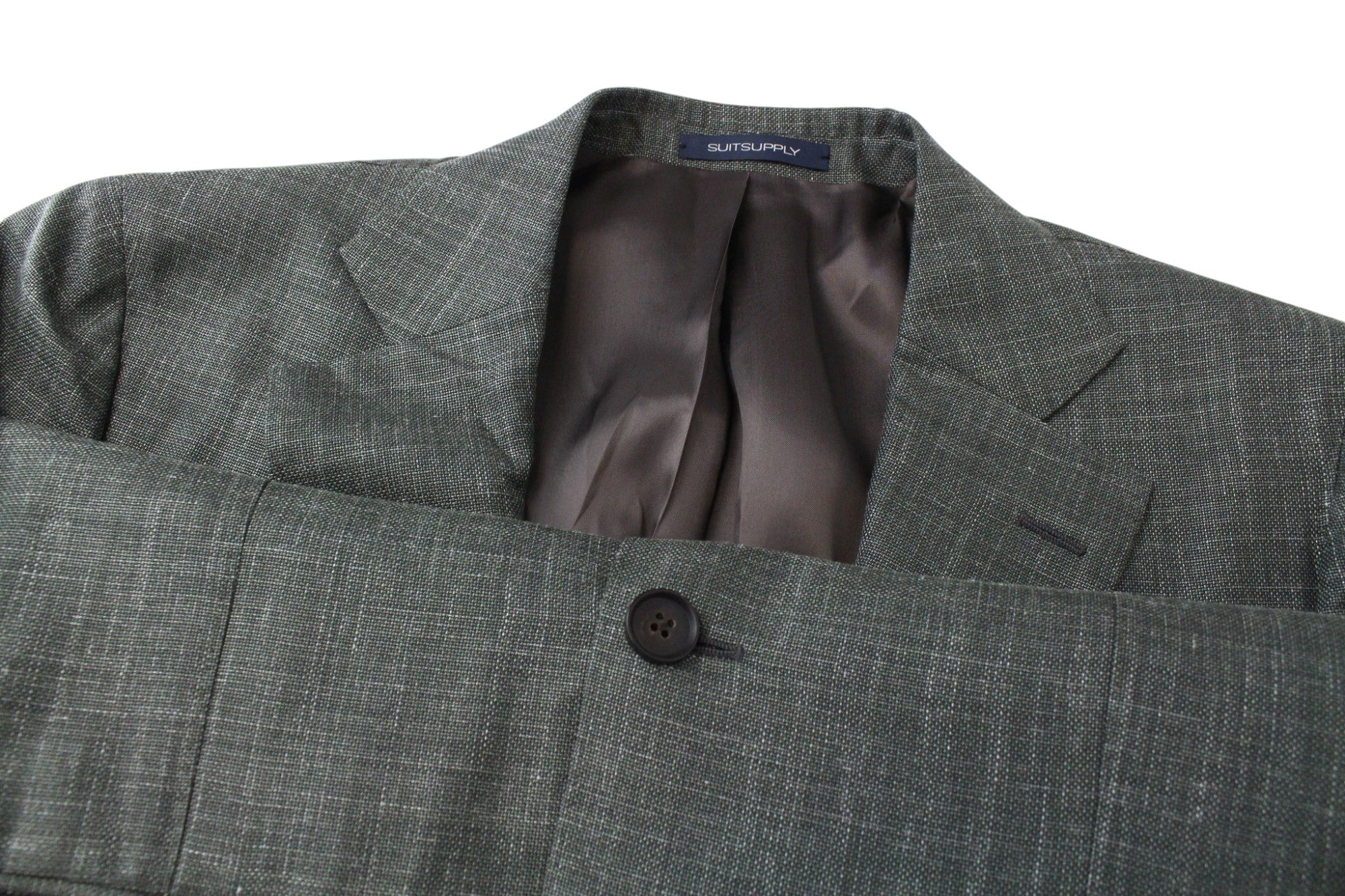 SUITSUPPLY La Spalla Men's Suit UK38R Green Wool Silk Linen Slim Melange Two