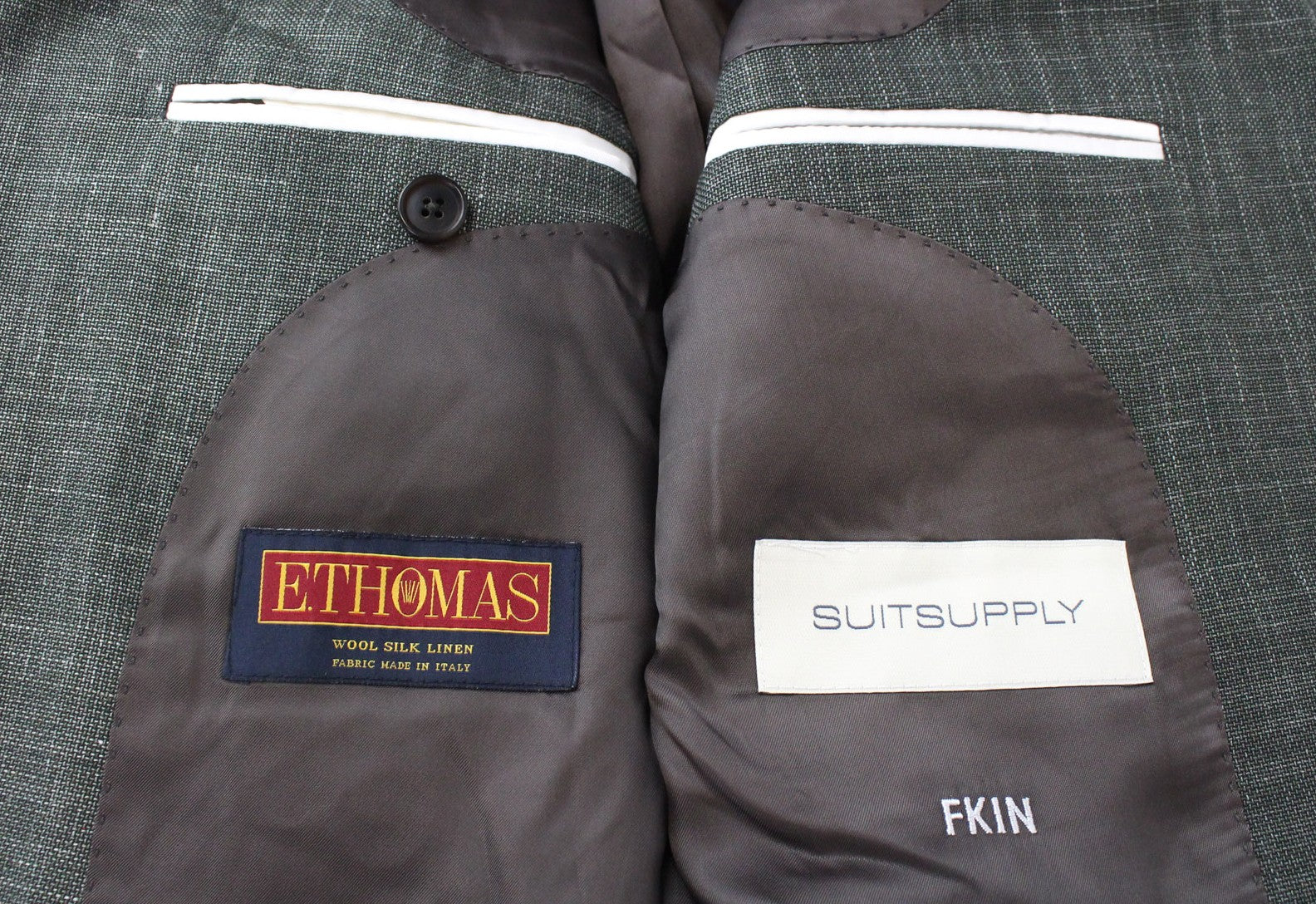 SUITSUPPLY La Spalla Men's Suit UK38R Green Wool Silk Linen Slim Melange Two